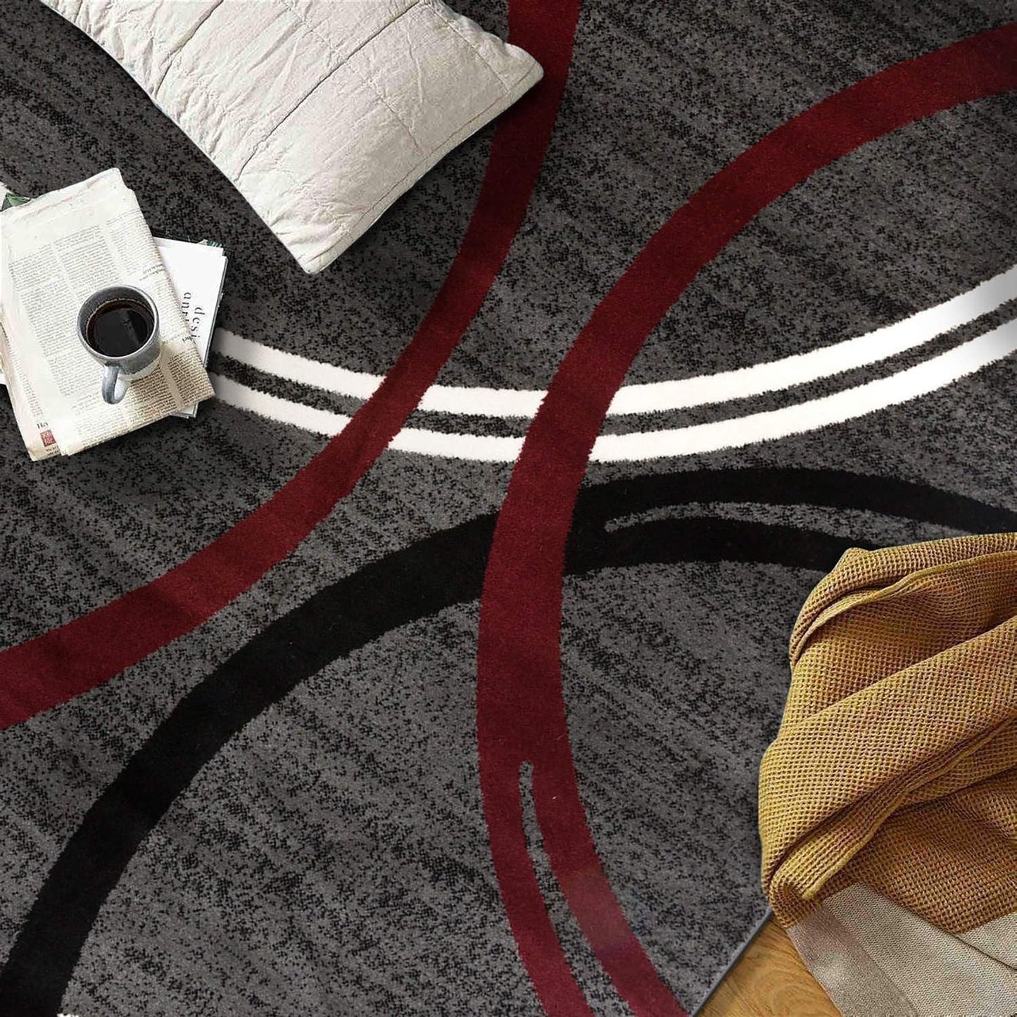 Rugshop Modern Wavy Circles Design Area Rug 3'3" x 5' Red