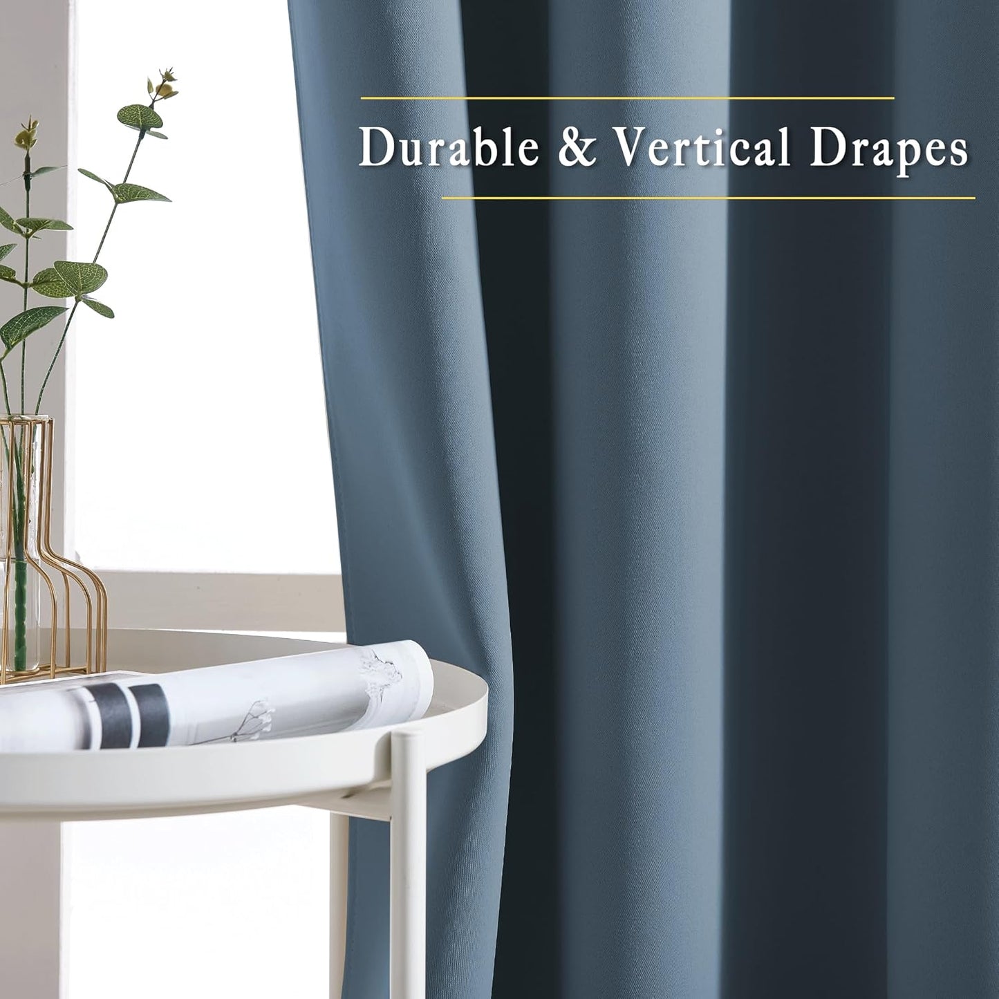 NICETOWN Smoky Blue Curtain Panels - Home Decoration Thermal Insulated Solid Grommet Blackout Curtains/Drapes for Hall/Sliding Door (80" Wide by 108" Long, Set of 2)