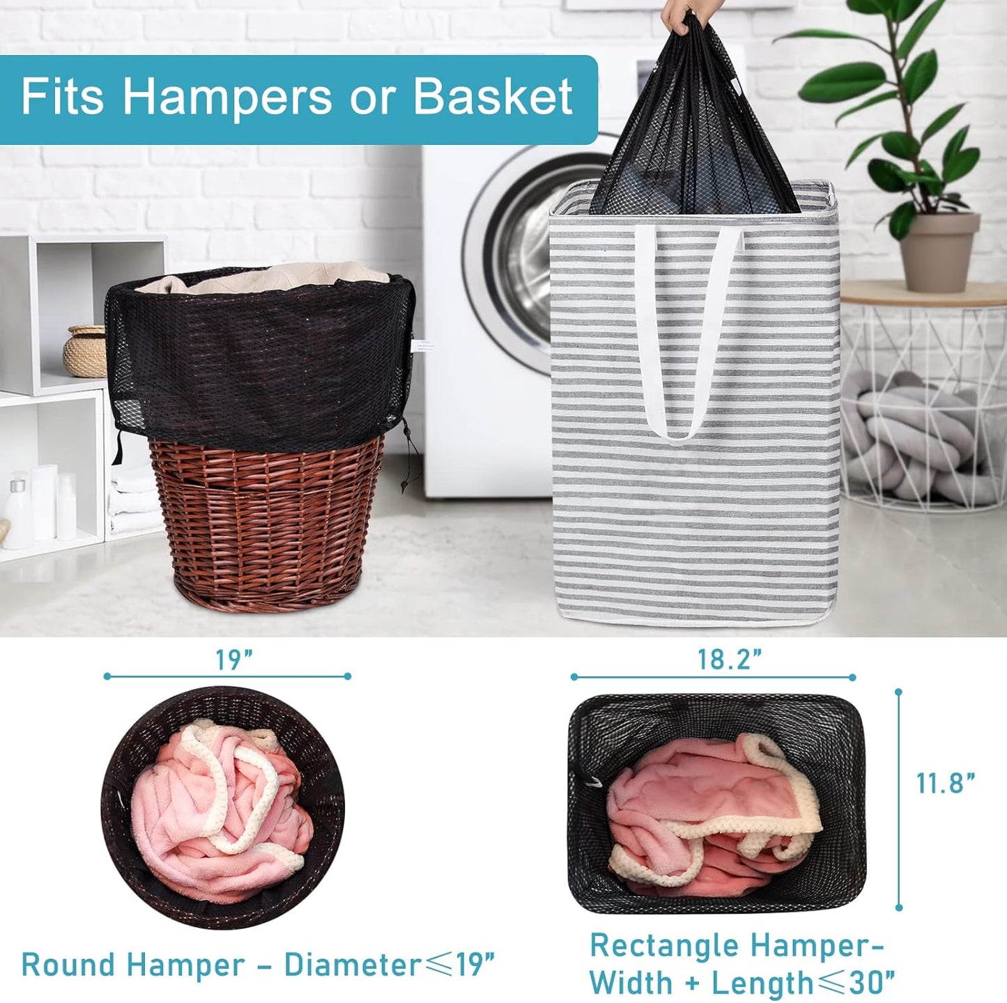 Polecasa Heavy Duty Extra Large Mesh Laundry Bags with ID Tag and Locking Drawstring Closure - 2 Pack, 30 x 36 inches - Laundry Hamper Liner, Washable Laundry Bag for Travel, Sports, Dorms (Black)