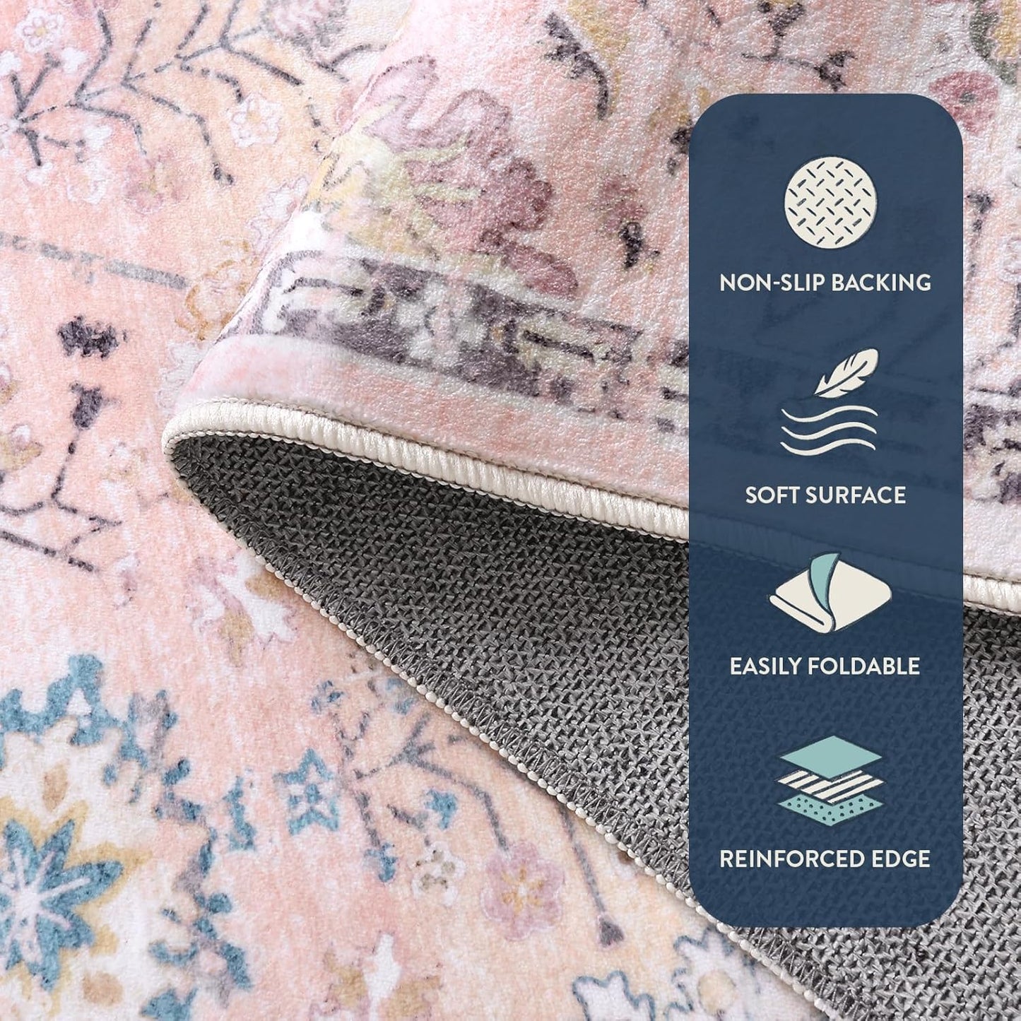 Lahome Light Pink Boho Rug 6ft, Circle Washable Area Rugs for Playroom Kids Room, Soft Floral Nursery Round Carpet Non Slip, Pastel Floor Carpet for Bedroom Living Room