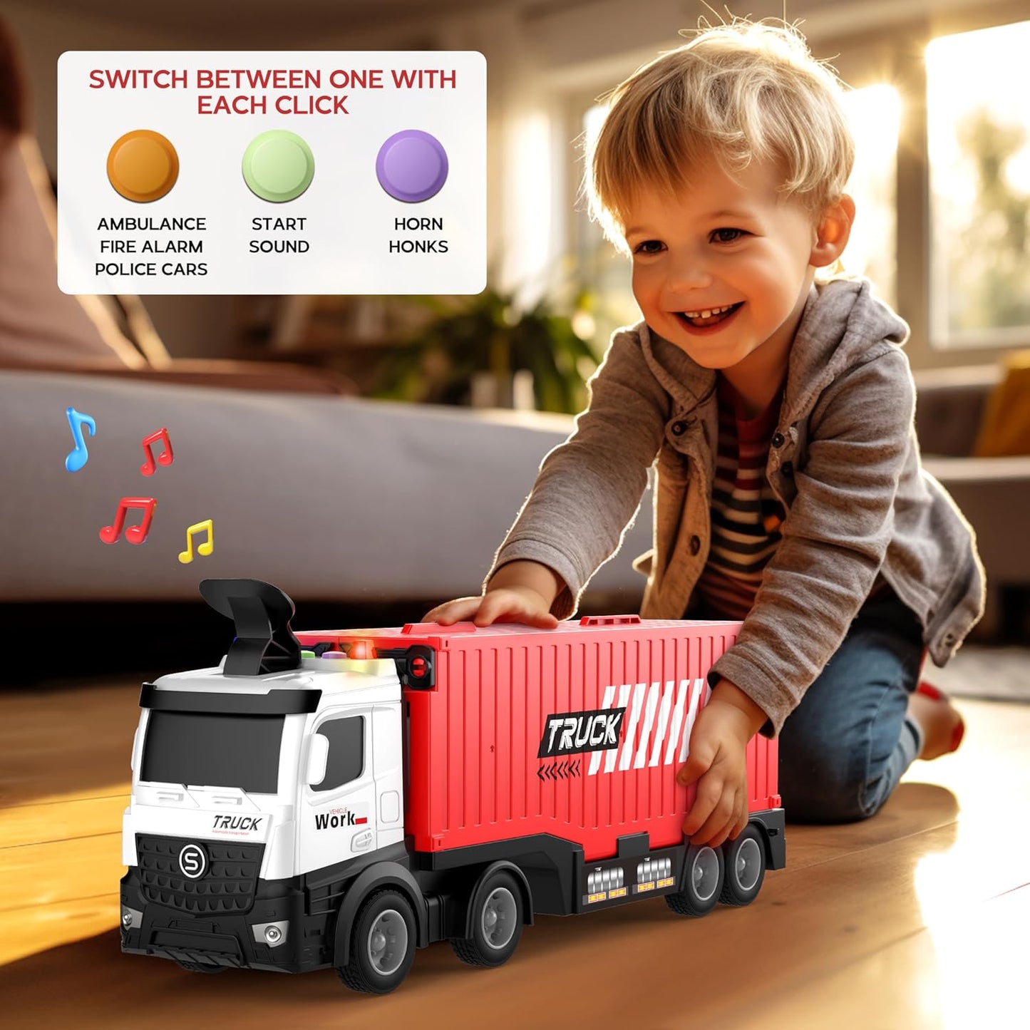 Carrier Truck Race Track Kids Toys, Foldable 3 Layer Toddler Track Playset, Toy Truck Transport Car Carrier & 8 Race Cars, Truck Car Toddlers Toys Xmas Gifts for Age 3 4 5 6+ Years Old Boys Girls