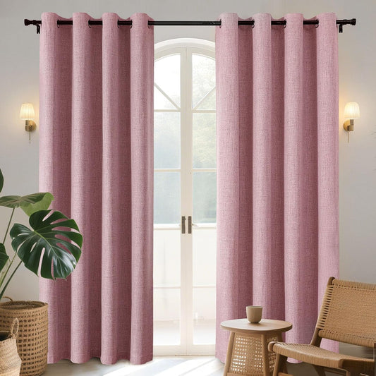 Joydeco Light Pink Blackout Curtains 108 Inches Long, Extra Long Curtains 108 Inch Length 1 Panel for Bedroom, Thermal Insulated Linen Black Out Curtains with Grommets(100x108, Light Pink)