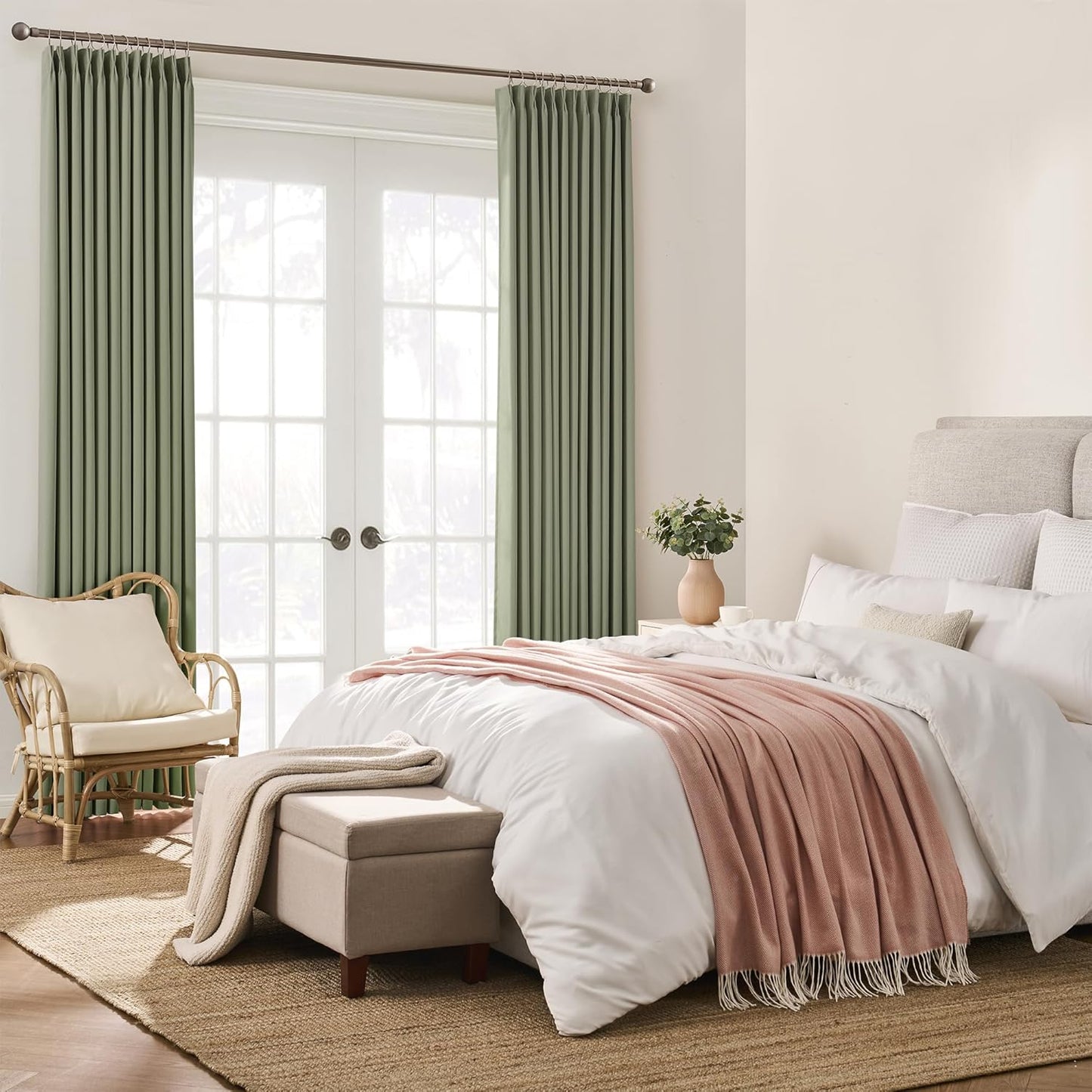 KEQIAOSUOCAI Pinch Pleated Curtains Blakcout 108 Inches Long 9 FT Length, Darkening Bedroom Curtains Thermal Insulated Window Treatment Panels Blackout Drapes for Living Room(40 x 108,Sage Green)