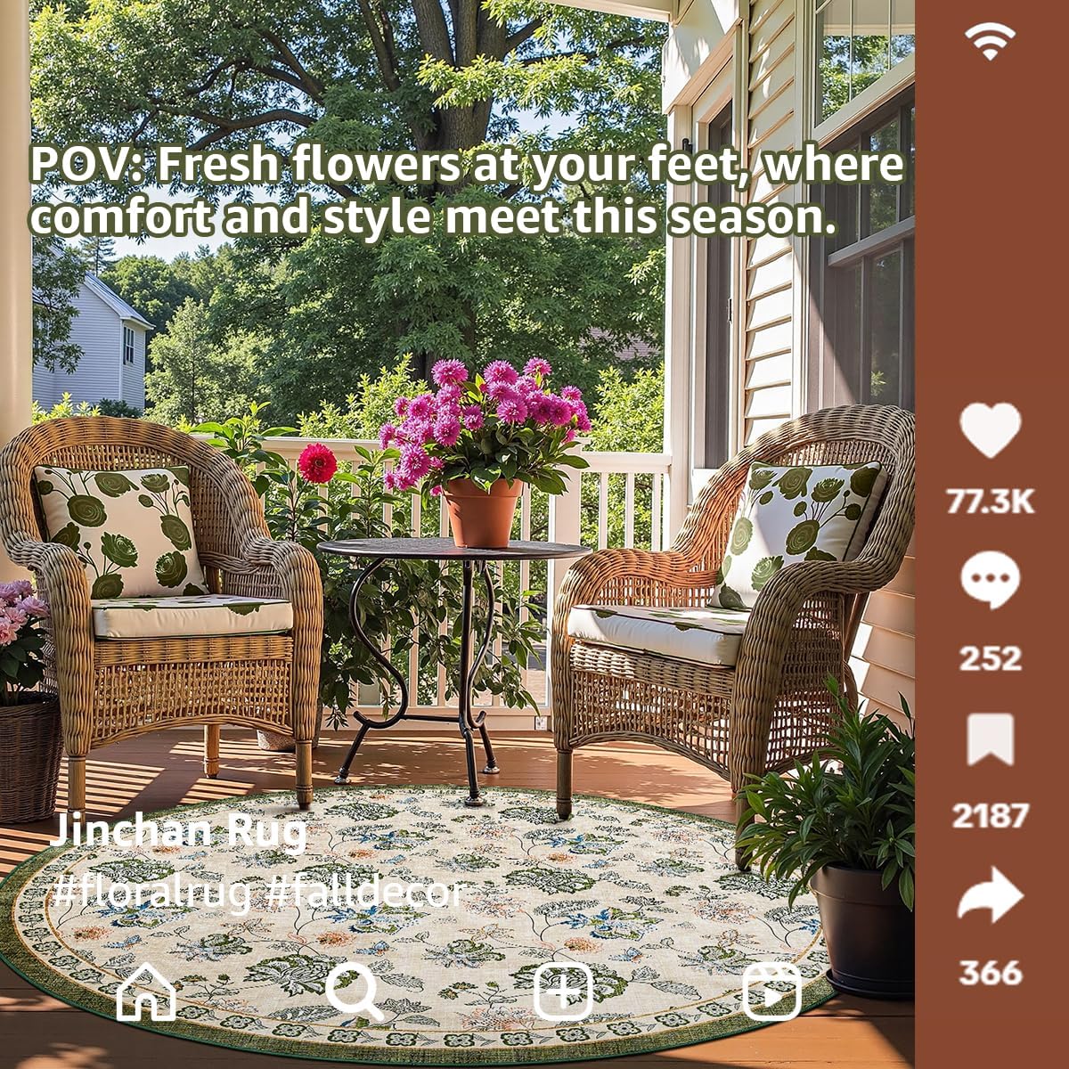 jinchan 4ft Floral Round Rug for Entryway Washable Kitchen Rug Vintage Romance Design Non Slip Indoor Doormat Lightweight Low-Profile Throw Carpet for Living Room Dining Room Bedroom, Green/Beige