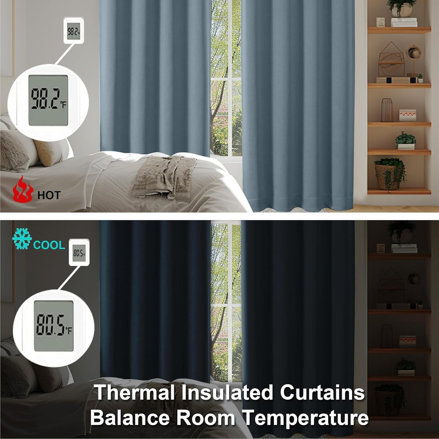 Simplebrand Ava Stone Blue Blackout Curtains for Bedroom 72 Inch Length 2 Panels, Privacy Thermal Insulated Rod Pocket Door Window Curtains for Patio French Door Front Door, W40 x L72 Inch, Stone Blue