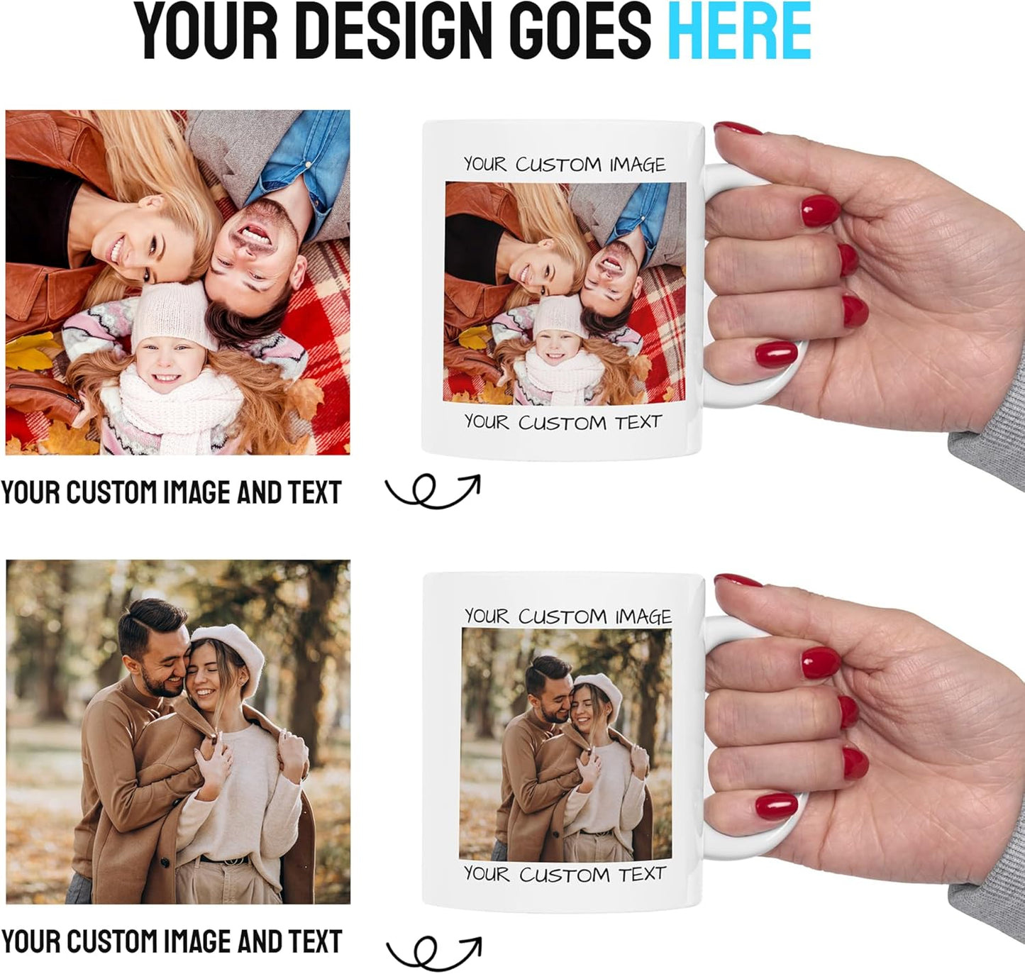 Personalized Coffee Mug – Custom Photo, Text, or Logo Ceramic Mug Tea Cup | Taza Personalizada with Picture or Message | Customized Gift Idea for Men & Women, Mom, Dad, Friends - White/Black | 11oz