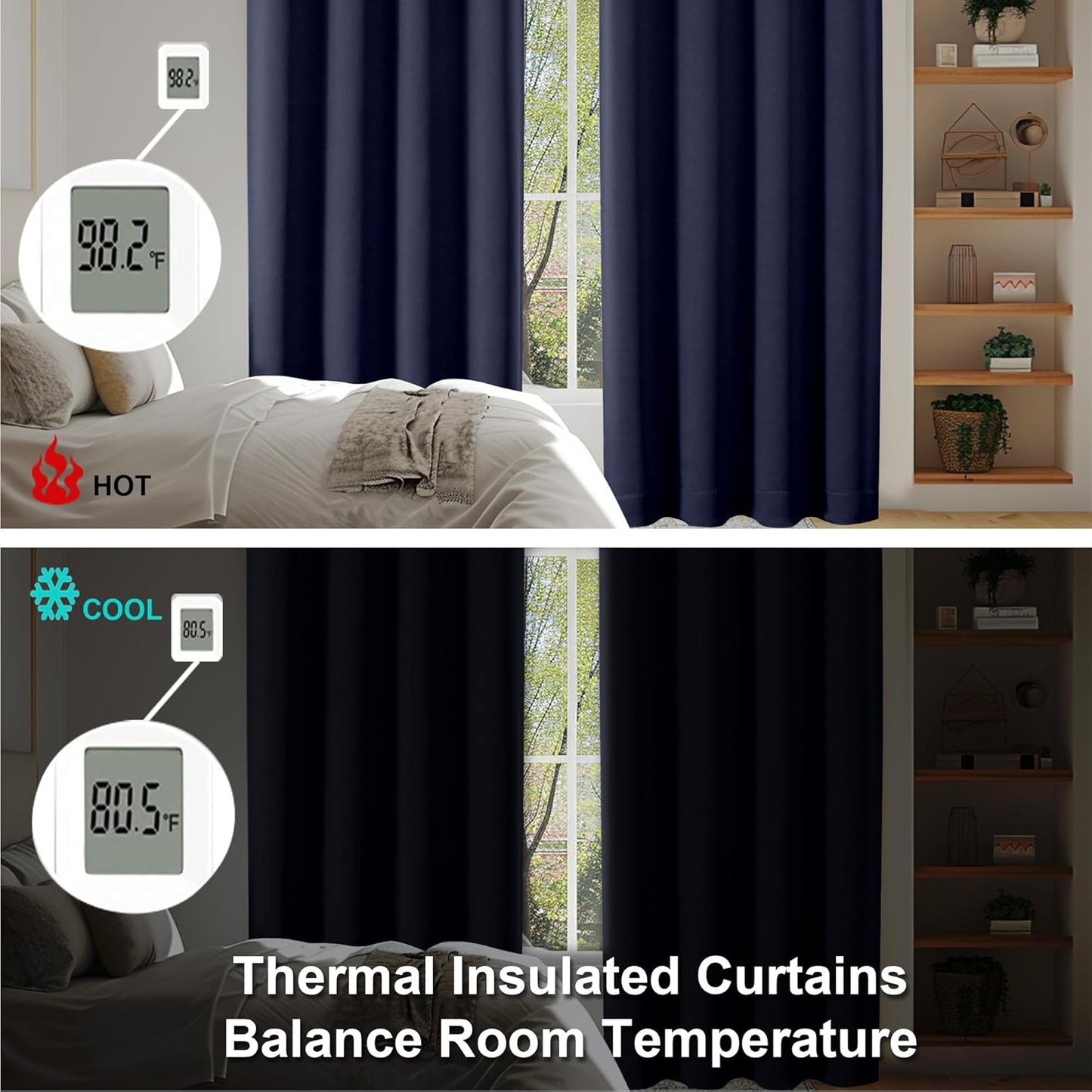 Simplebrand Ava Navy Blue Blackout Curtains for Bedroom 96 Inches Long 2 Panels, Solid Thermal Insulated, Energy Saving Living Room Window Treatment Curtains Blackout Drapes, W40 x L96 Inch, Navy Blue