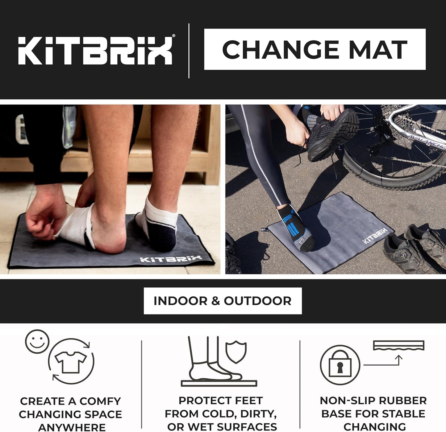 KitBrix Outdoor Sitting Mat & Wetsuit Changing Mat for Swimming, Surfing, Triathlon Transition - Soft Microfiber, Waterproof Base - Camping Essentials, Beach Accessories