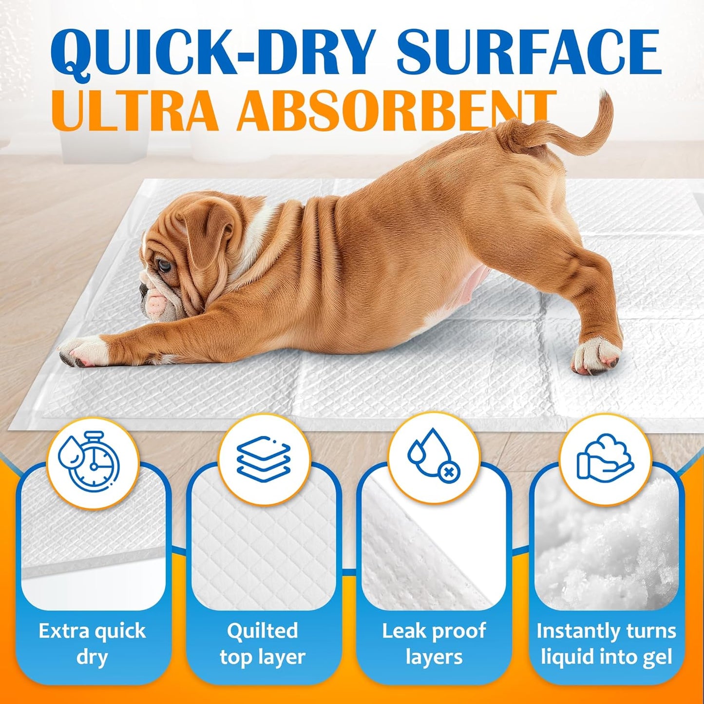 Paws & Claws Premium Disposable Dog Pee Pads – Medium 24"x24", 50 Count – 6-Layer Leak‑Proof, Super Absorbent (Holds 6 Cups), Odor Control, Quick‑Drying, Non‑Slip – Puppy & Senior Training