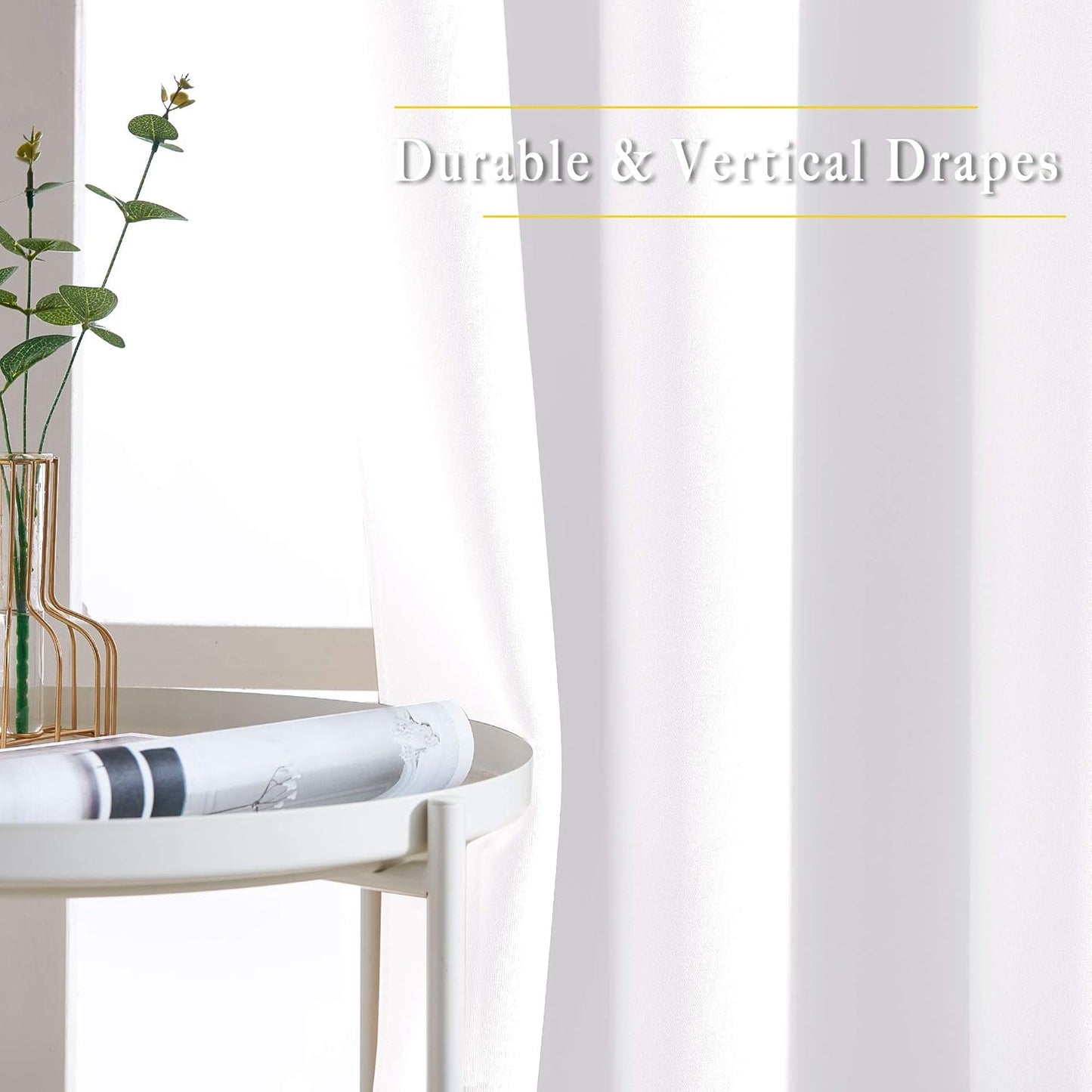 NICETOWN Long White Curtains for Patio - (52 inches Wide x 108 inches Long, White, 2 Panels) Home Decoration Grommet Top Drapes, White Bedroom Panels