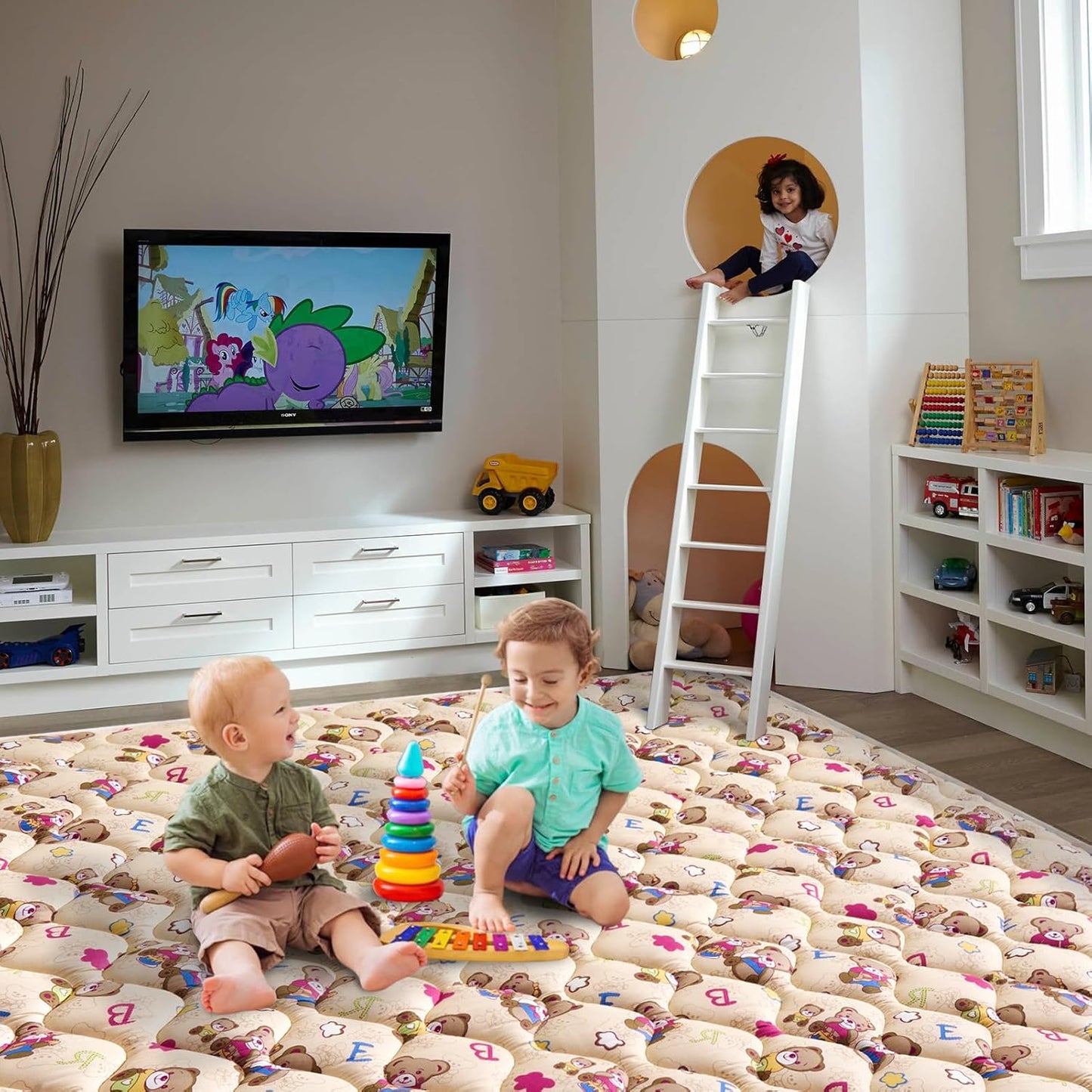 Vibe Bear Baby Play Mat - 79" X 63",Premium Thicker Foam One-Piece Crawling Mat, Extra Large Anti-Slip Activity Playmat for Babies, Toddlers & Infants