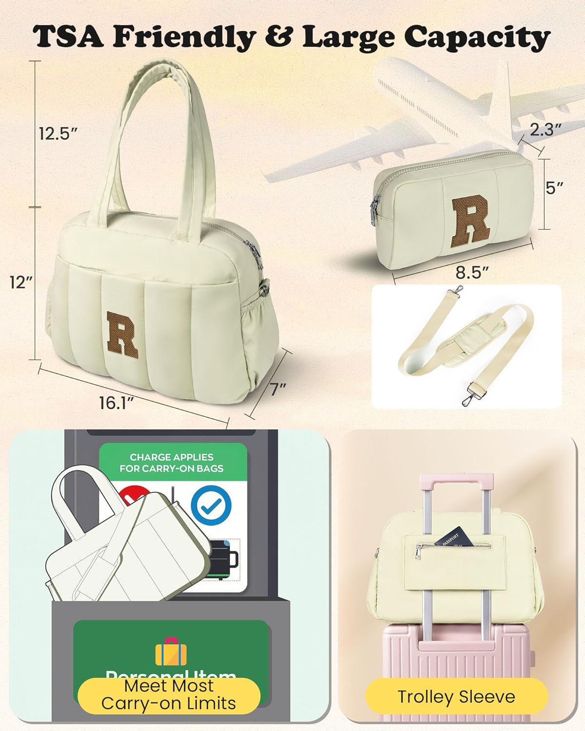 Duffle Bag for Travel Women, Travel Bags，Gifts for Girls-Initial Overnight Bag with Wet Pocket，Lightweight Weekender Bags Personalized Gym Tote with Makeup Pouch