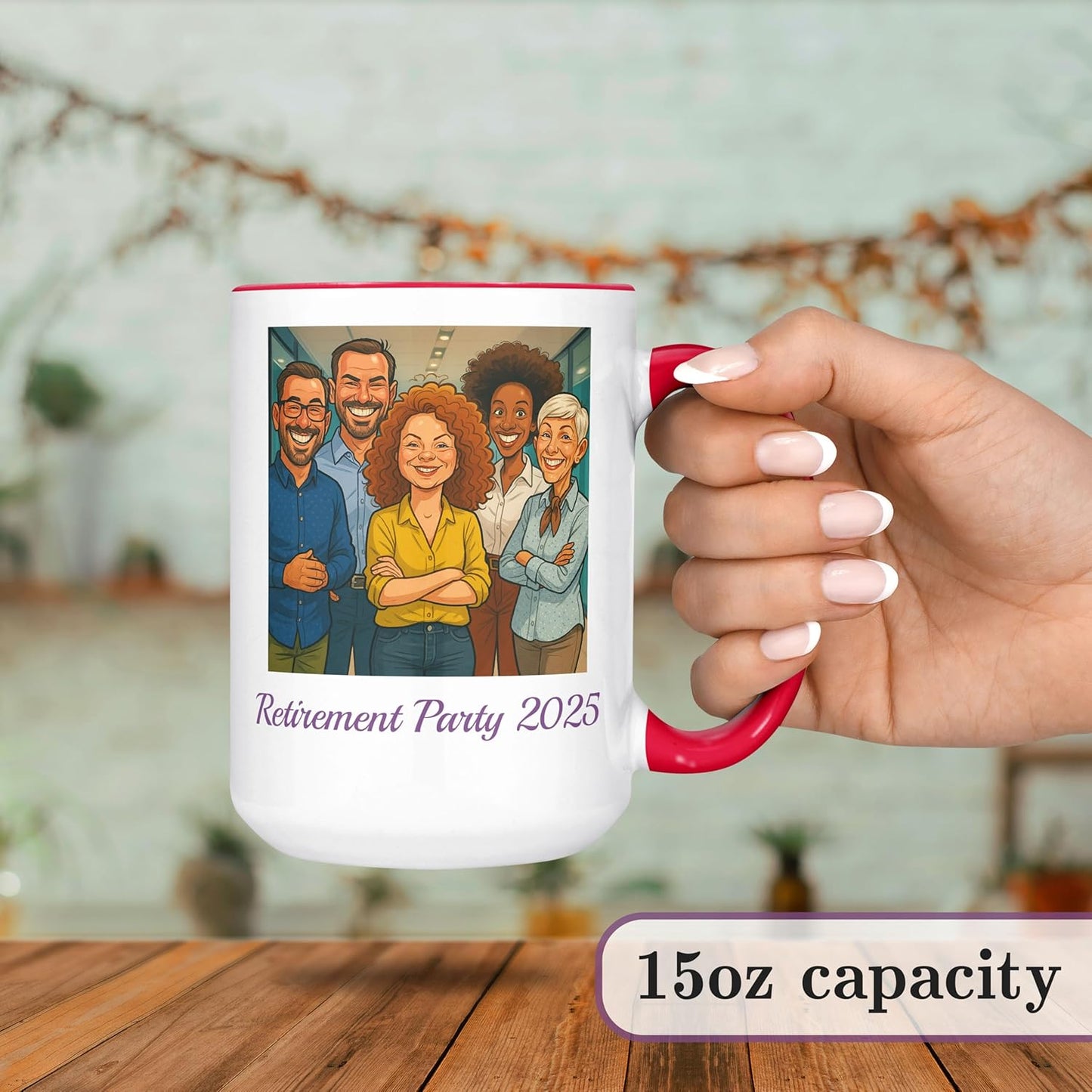 Personalized Coffee Mug, Custom Photo Caricature Gift, Funny Customized Coffee Gift for Men & Women, Custom Mugs with Pictures, Red 15oz Customized Ceramic Tea Cup