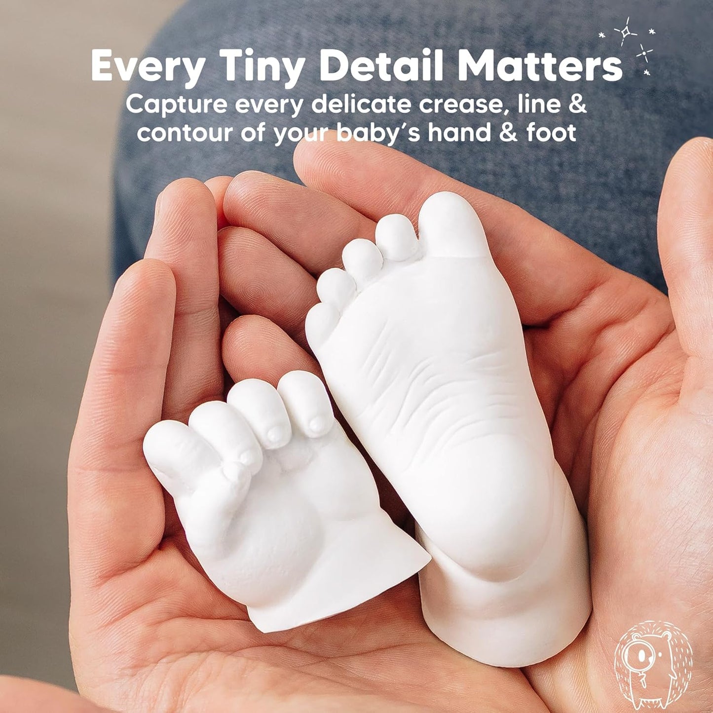 KeaBabies Baby Casting Kit Hands and Feet Mold - 3D Newborn Hand Casting Kit & Stylish Wood Base, Easy DIY Infant Foot Molds 0-9 Months,BPA-Free Baby Keepsake,Shower Gifts for Moms (Round, Cloud Gray)