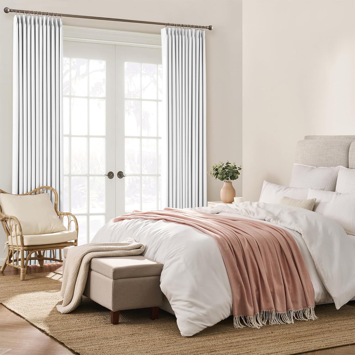 KEQIAOSUOCAI Elegant Pleated Privacy Window Curtain Panels 96 Inches Long, Memory Shape Pinch Pleat Ceiling to Floor Fancy Draperies for Home Office Living Room 40 Inch Wide Each Panel,Set of 2,White