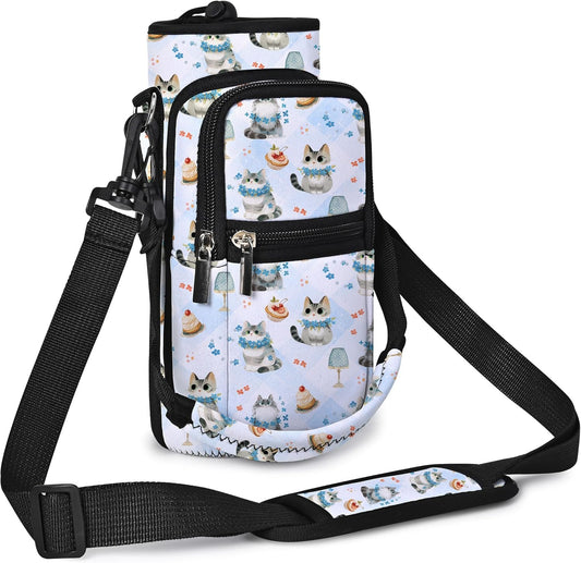 AUPET Water Bottle Sling Bag Sleeve Holder Carrier 25/32/40/64 oz,Insulated Crossbody Water Bottle Case Cover with Strap and Pockets for Men/Women Walking Hiking