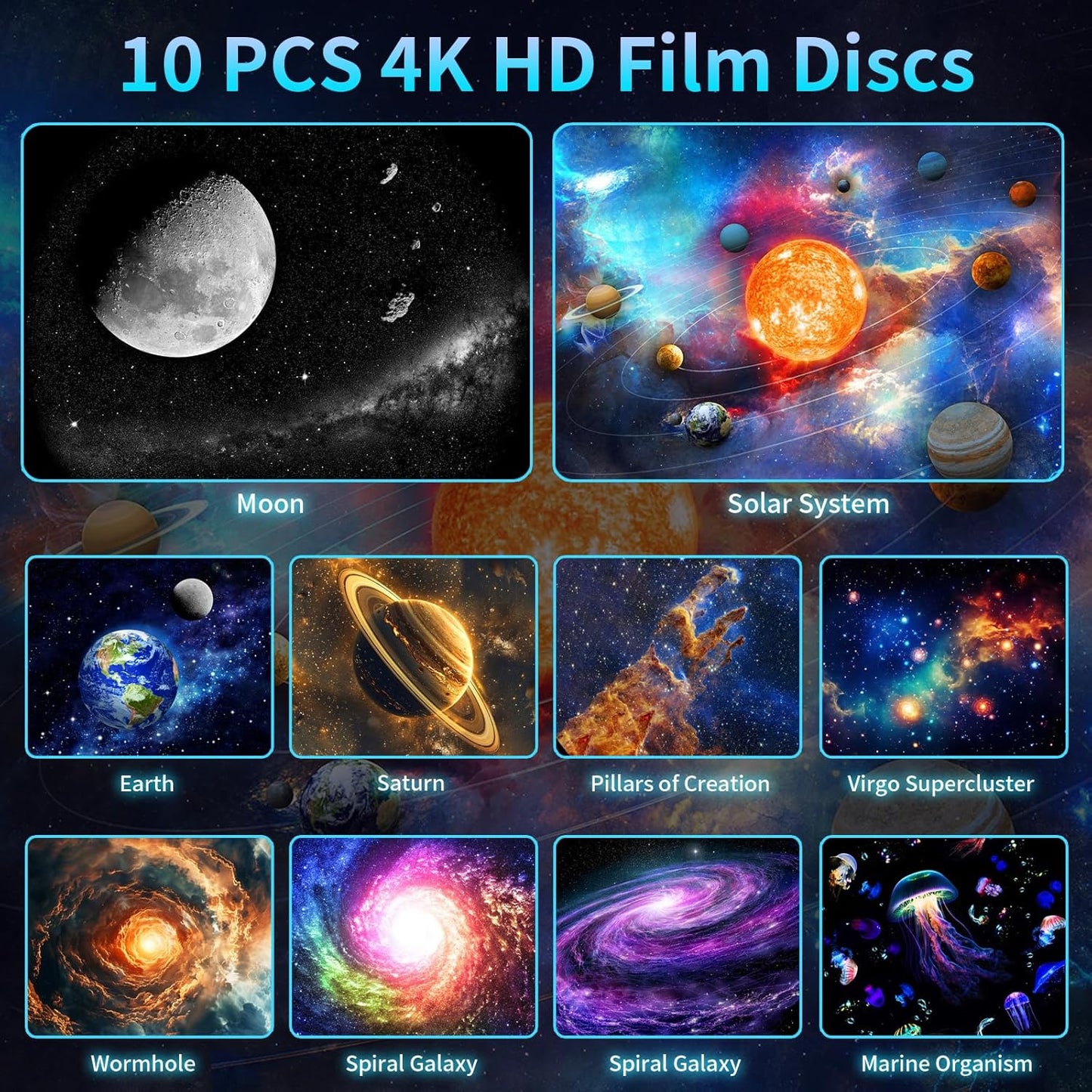 Galaxy Projector，Upgraded 4K HD Star Projector Lens, 10 Realistic Nebula Scenarios Room Lights，Timer Off Controls&8-Color Night Light，Super Wide Ceiling Coverage for Bedrooms Home Theaters Kids Rooms