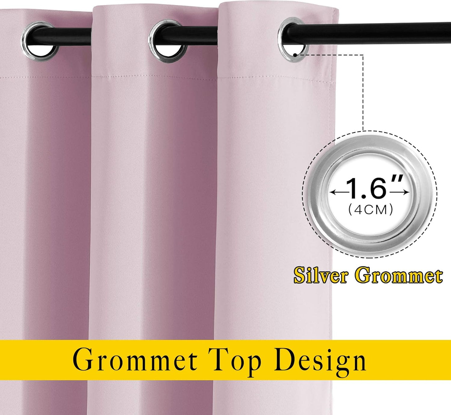 NICETOWN Baby Pink Sliding Door Curtains 2 Panels Set 118 inches Long, Grommet Thermal Room Darkening Curtains Privacy Room Divider Sound Reducing for Bedroom/Living Room, W66 x L118