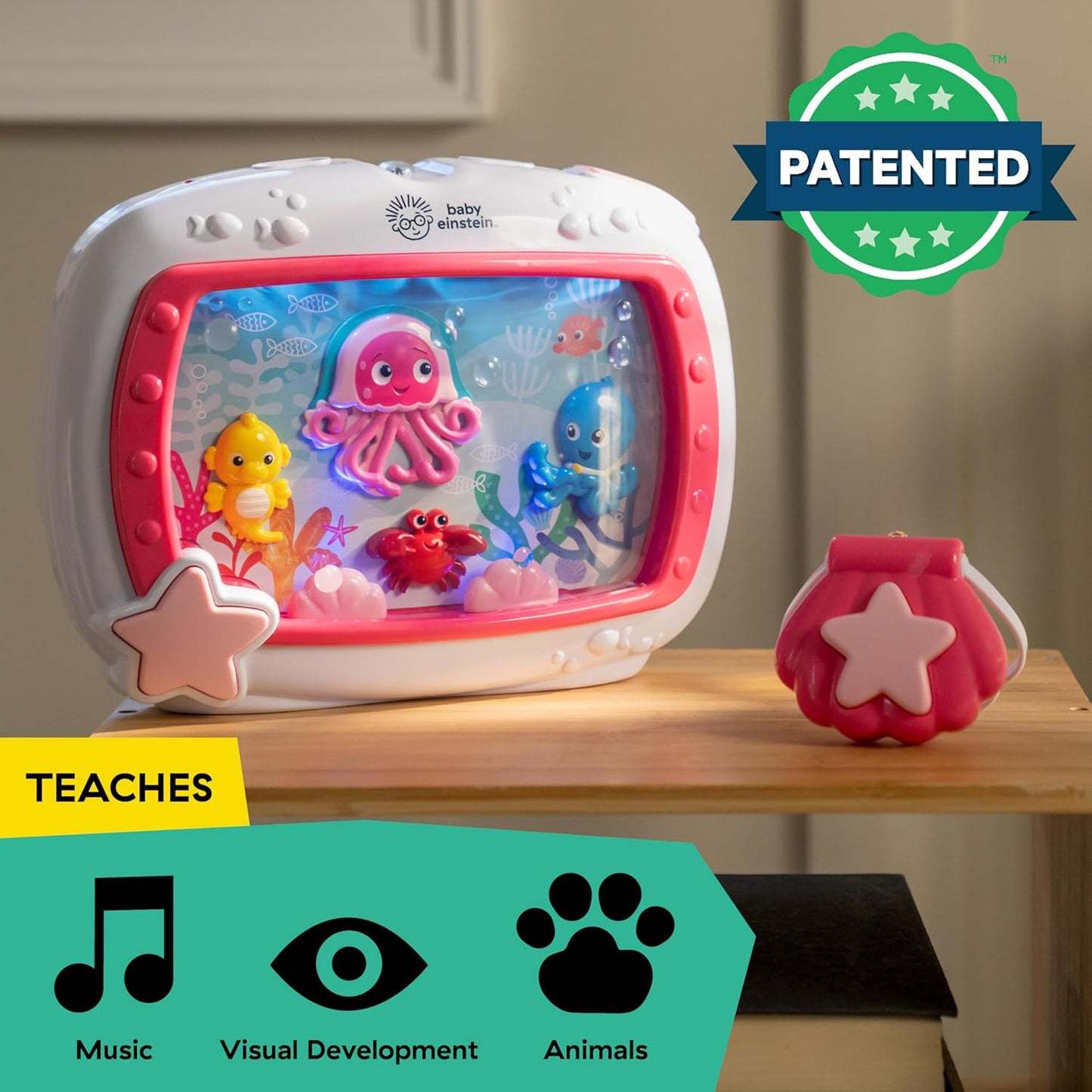 Baby Einstein Sea Dreams Soother Musical Crib Toy and Sound Machine, Pink, Newborn and up