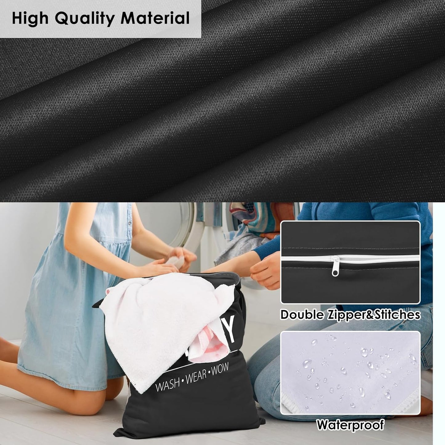 Sylfairy 2 Pcs Large Travel Laundry Bags, Waterproof Wet Dry Bags, Washable Dirty Clothes Bags for Gym, Swimming, Yoga