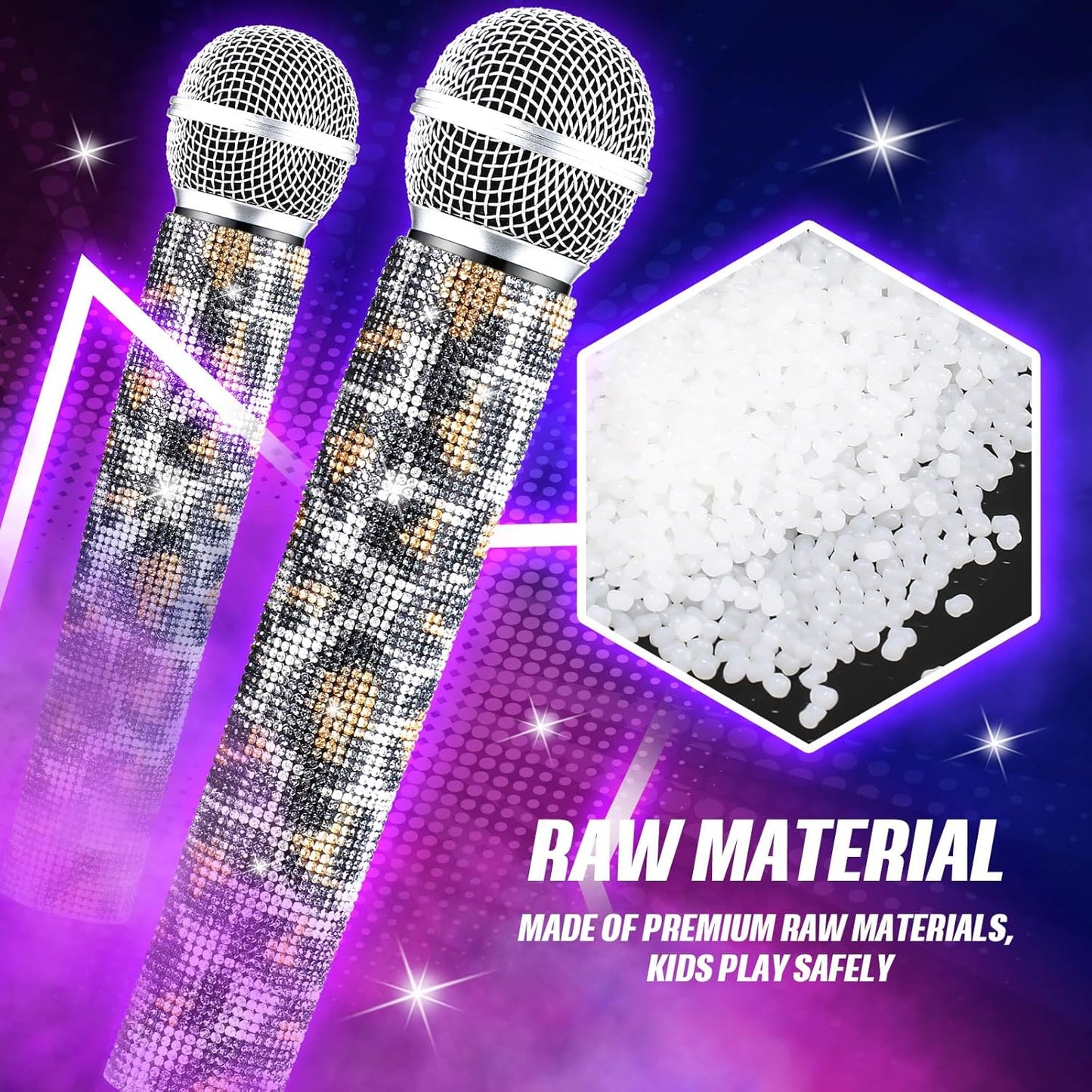 Sanwuta Fake Microphone Prop Sparkly Bling Rhinestones Plastic Play Microphone Pretend Glitter Bedazzled Mic for Cosplay Party Costume(Leopard)