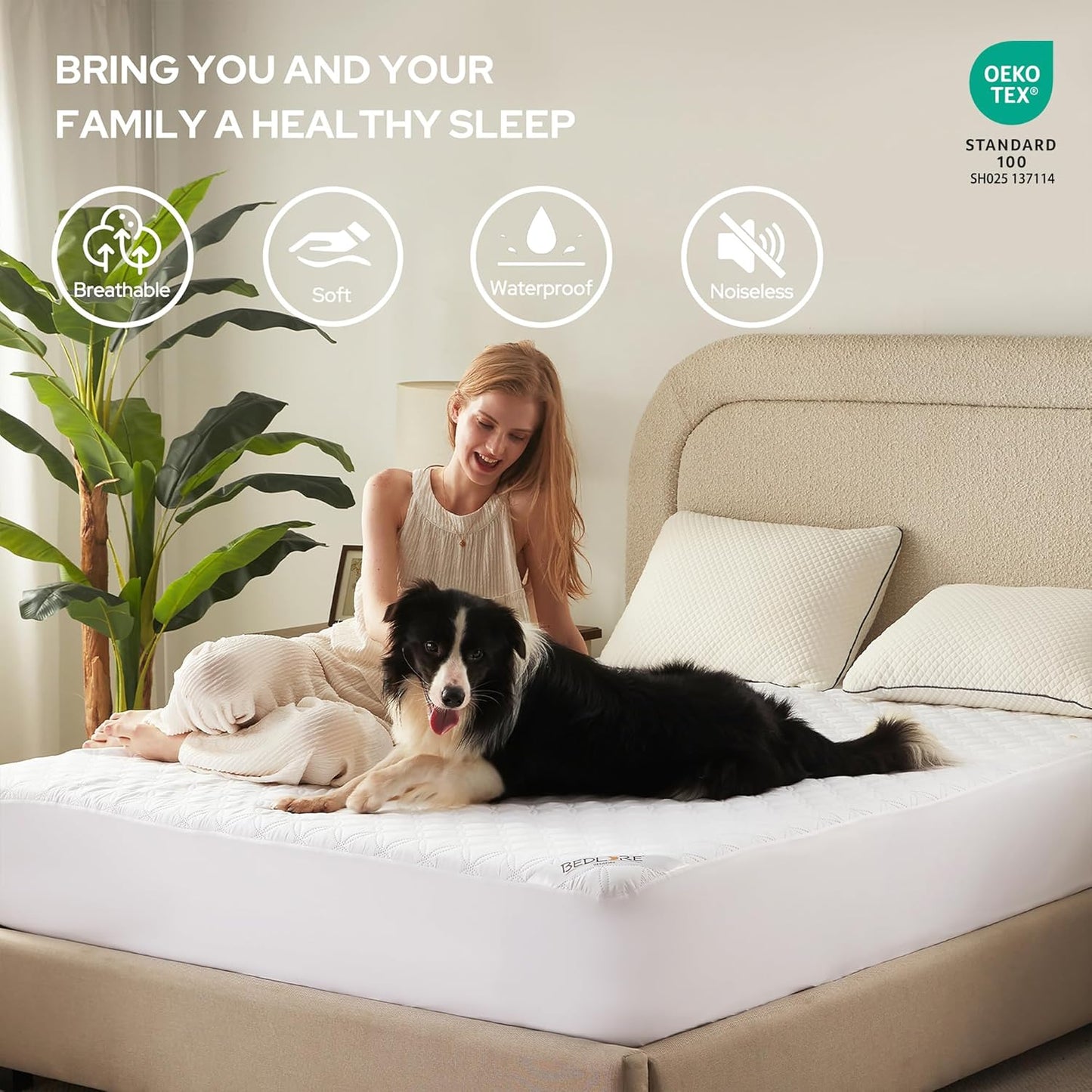BEDLORE 2 Pack Waterproof Mattress Protector, Full Size Mattress Pad with Deep Pocket Fitted Up to 6-15 inches, Soft Noiseless Single Bed Mattress Cover for Bedroom, Dorm Room (White)