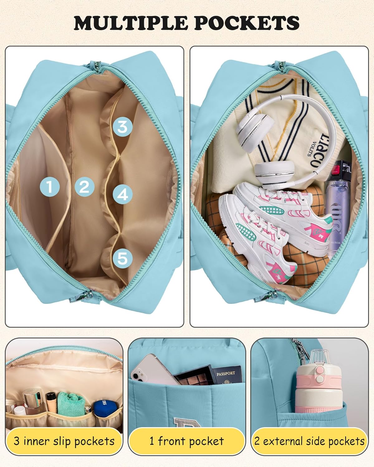 Duffle Bag, Weekender Bags for Girl，Holiday Gifts-Initial Overnight Bag with Wet Pocket，Lightweight Dance Bags Personalized Gymnastics bag with Makeup Pouch