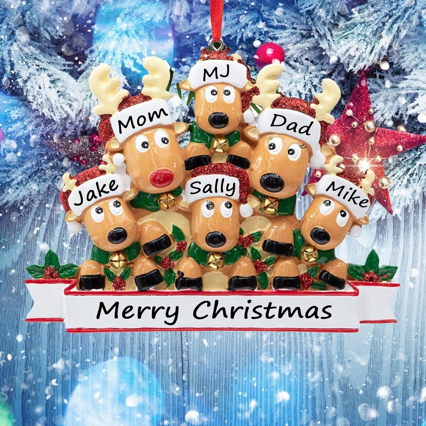 Personalized Christmas Ornaments 2025 Family of 2/3/4/5/6/7/8 Deer Christmas Ornaments Custom Name Customized Gifts for Xmas Tree,Family of 7