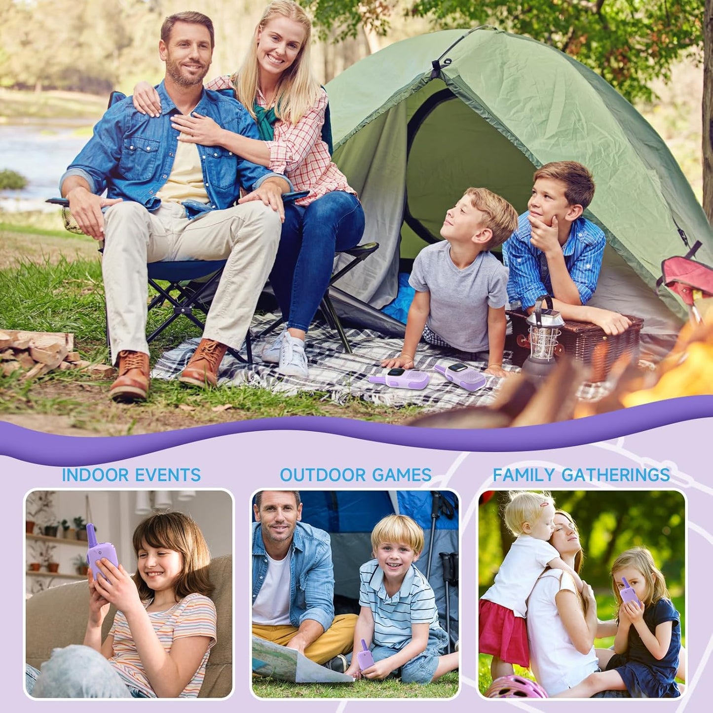 Outdoor Toys for Kids Ages 4-8, Kids Walkie Talkies 2 Pack 1000FT Long Distance with 2 Channels, Handheld Walky Talky for Children Interactive Toys Birthday Gifts for Girls Boys 5-7 Year Old