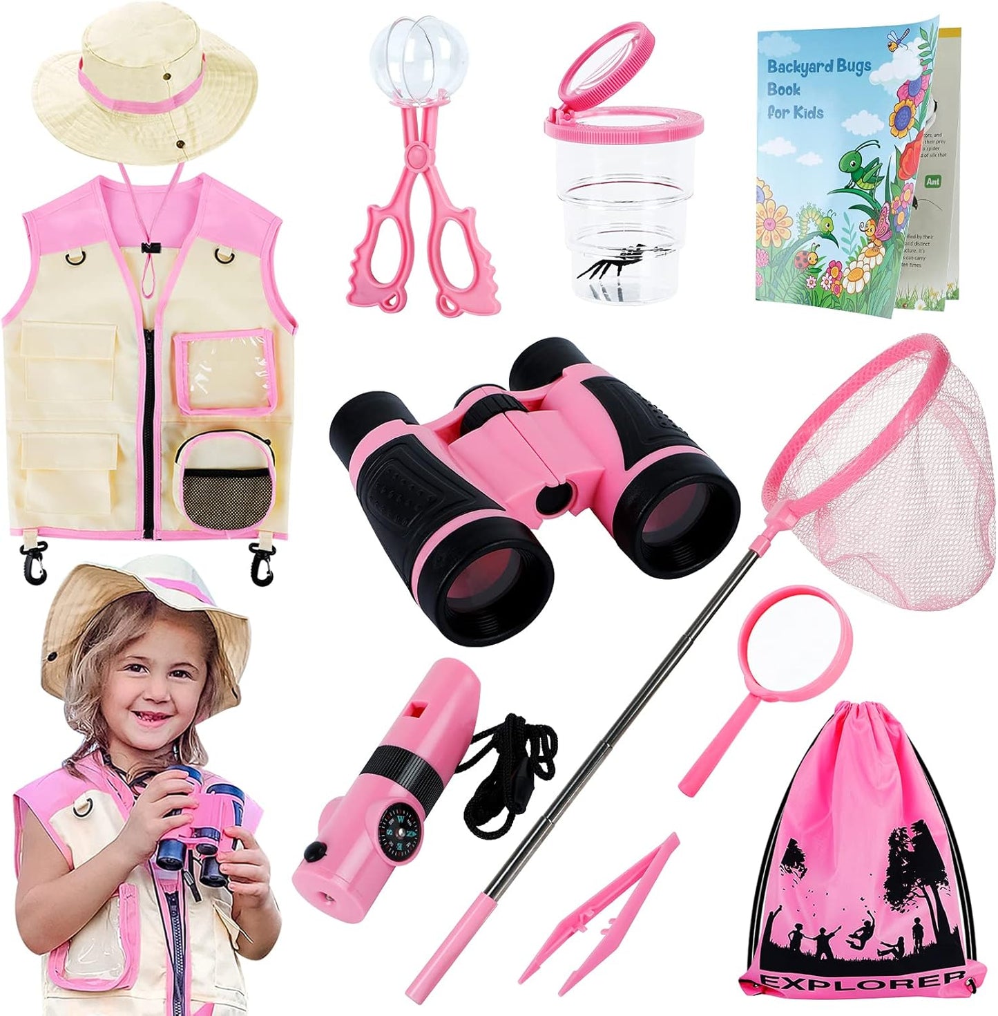 INNOCHEER Toys for Girls Explorer Kit, Bug Catcher Kit for Kids, Birthday Gifts, Summer Toys for 3 4 5 6 7 8+ Year Old Girls, 3 4 5 6 7 8+ Year Old Girl Birthday Gift Kids Outdoor Toys