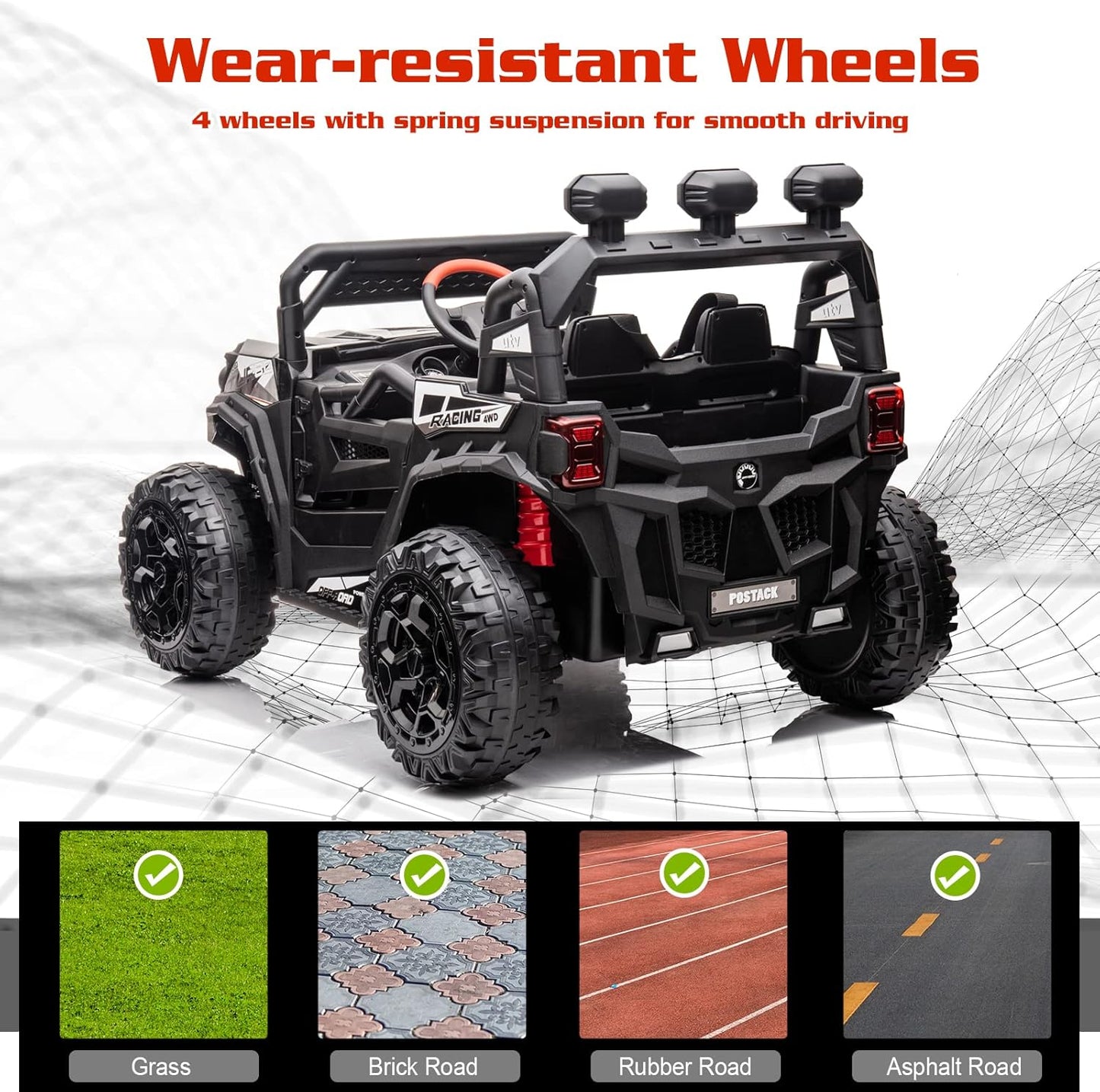 4x4 Kids Ride On Car with Remote Control, 24V Battery Powered Ride On Truck 4WD/2WD Switchable Electric Car for Kids Ride On UTV for Boys with Car Key LED Lights Music, Black…