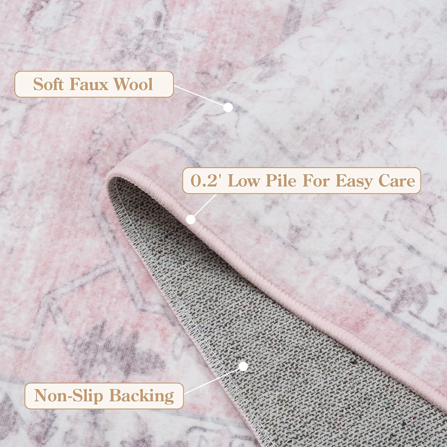 LIVEBOX Pink 5x7 Area Rug for Bedroom Girls, Boho Washable Rugs for Living Room Nursery, Non-Slip Indoor Soft Carpet Low-Pile Farmhouse Carpets for Dining Room Kids Playroom, Pink