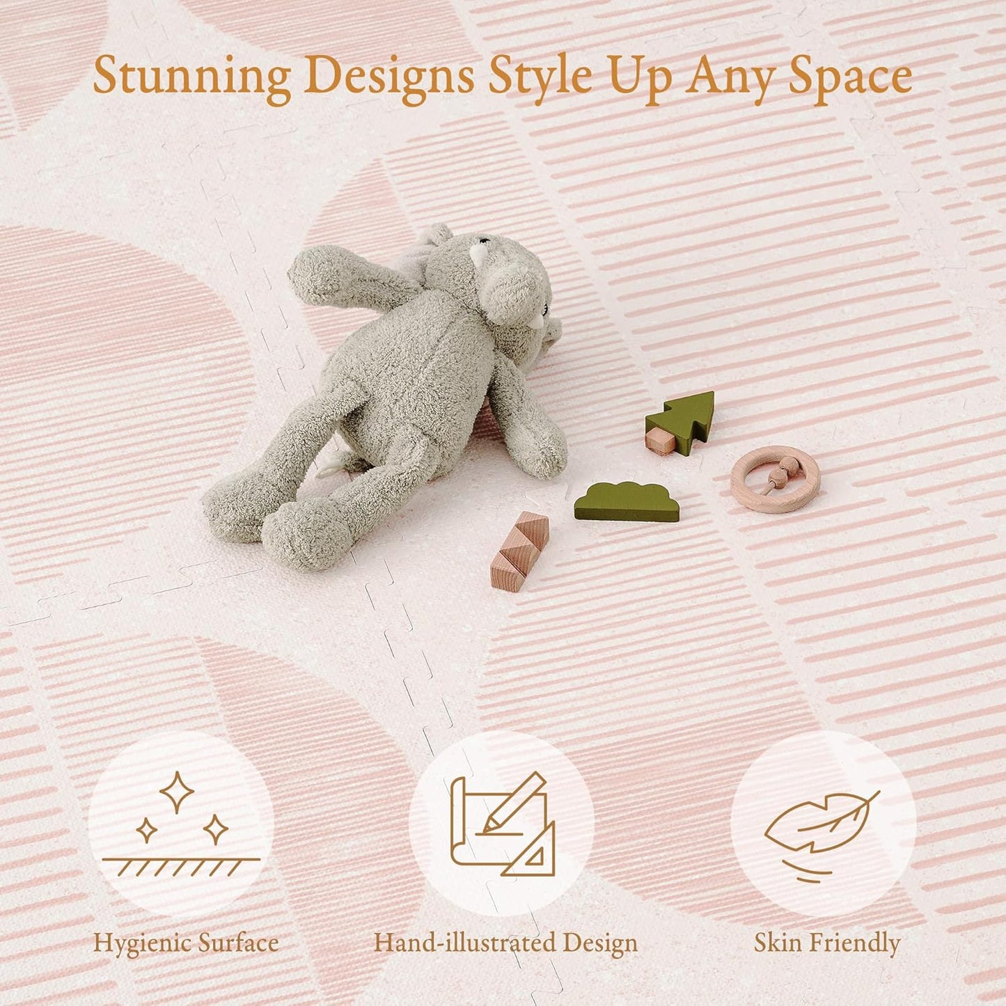 Premium Exercise & Baby Foam Play Mats - Stylish & Large Non-Toxic Odorless Floor Mat - 6 Tiles - Spacious 6ft x 4ft - Peel-Resistant Reinforced - Soft Thick, Waterproof - Cream Pink