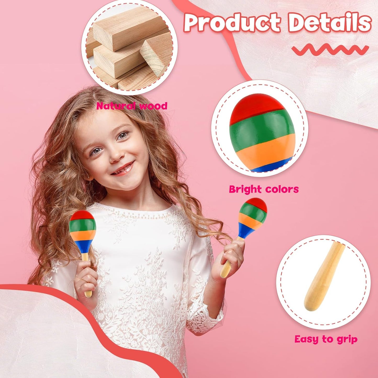 4 Pcs Maracas Hand Percussion Rattles, PLULON Colorful Wooden Maracas Rumba Shakers Rattle Latin Musical Instrument for Kids Adults Game Playing, Mexican Fiesta Cinco De Mayo Party Favors Supplies