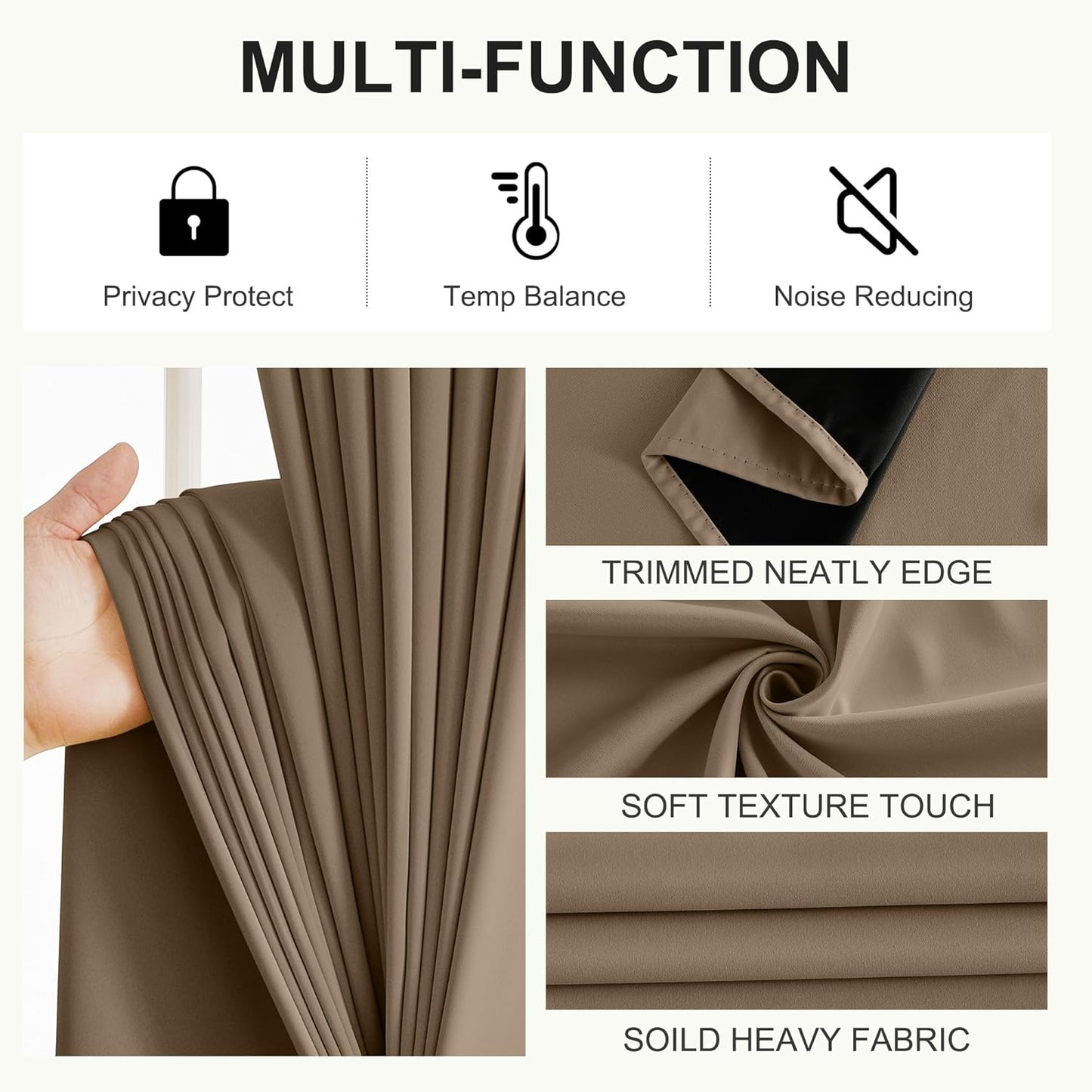 NICETOWN 100% Blackout Curtains for Bedroom 63 Inches Long, Thermal Insulated Room Darkening Window Drapes Grommet for Living Room Energy Saving Thermal Curtain, 2 Panels, 42 x 63 Inch, Khaki