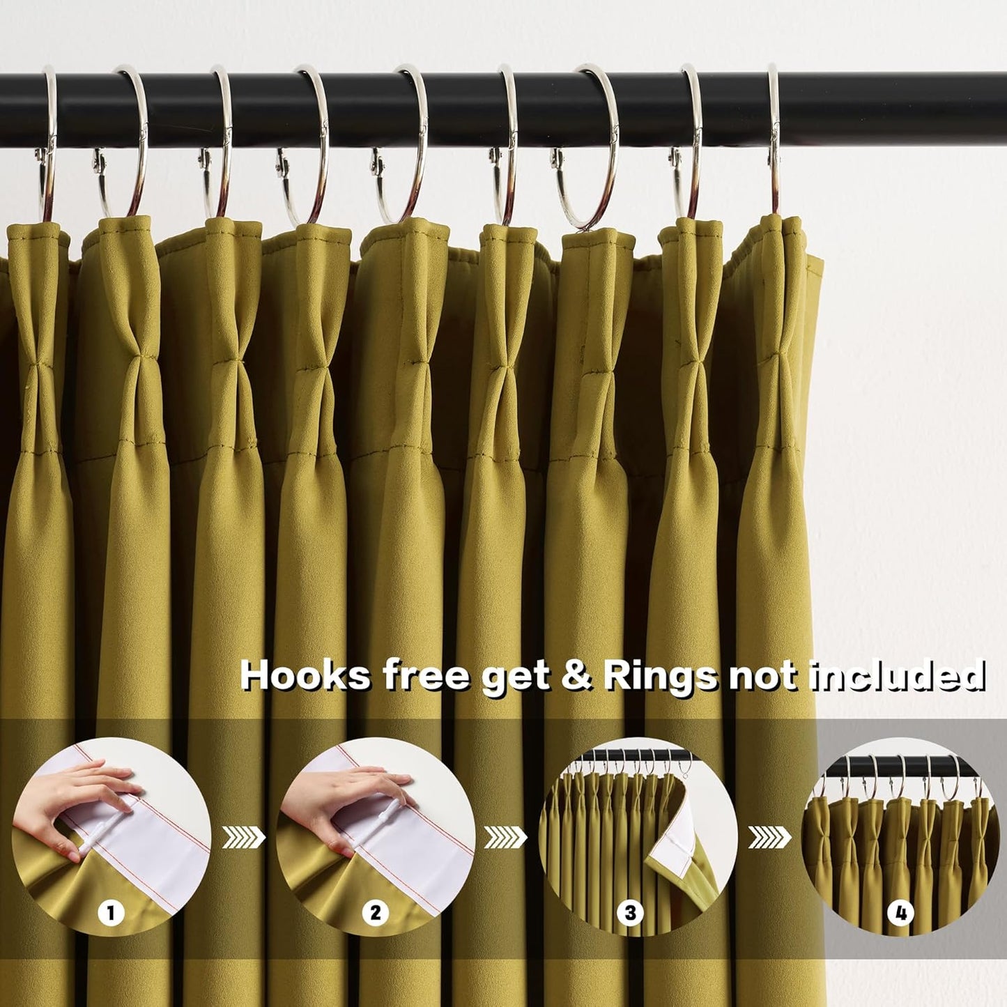 KEQIAOSUOCAI Yellow Pinch Pleated Curtains 90 Inch Length 2 Panels Set Noise Cancelling Window Drapes for Nursery Bedroom Living Room 40x90