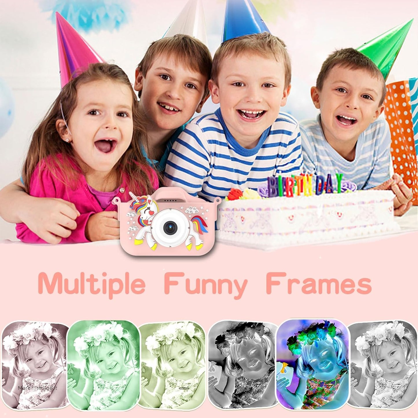 Kids Camera Toys,48MP Dual Lens with 64G SD Card and Cartoon Soft Cover for 3-8 Year Old Girls Boys (PinkDJS)