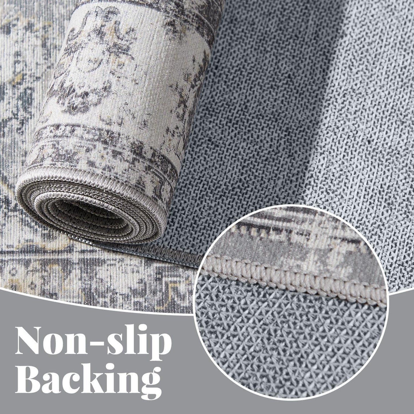 jinchan Hallway Runner Rug 2x8 Machine Washable Runner Rug Grey Vintage Floral Design Non-Slip Ultra-Thin for Kitchen Laundry Room Bedroom Farmhouse (2‘x8',Grey)