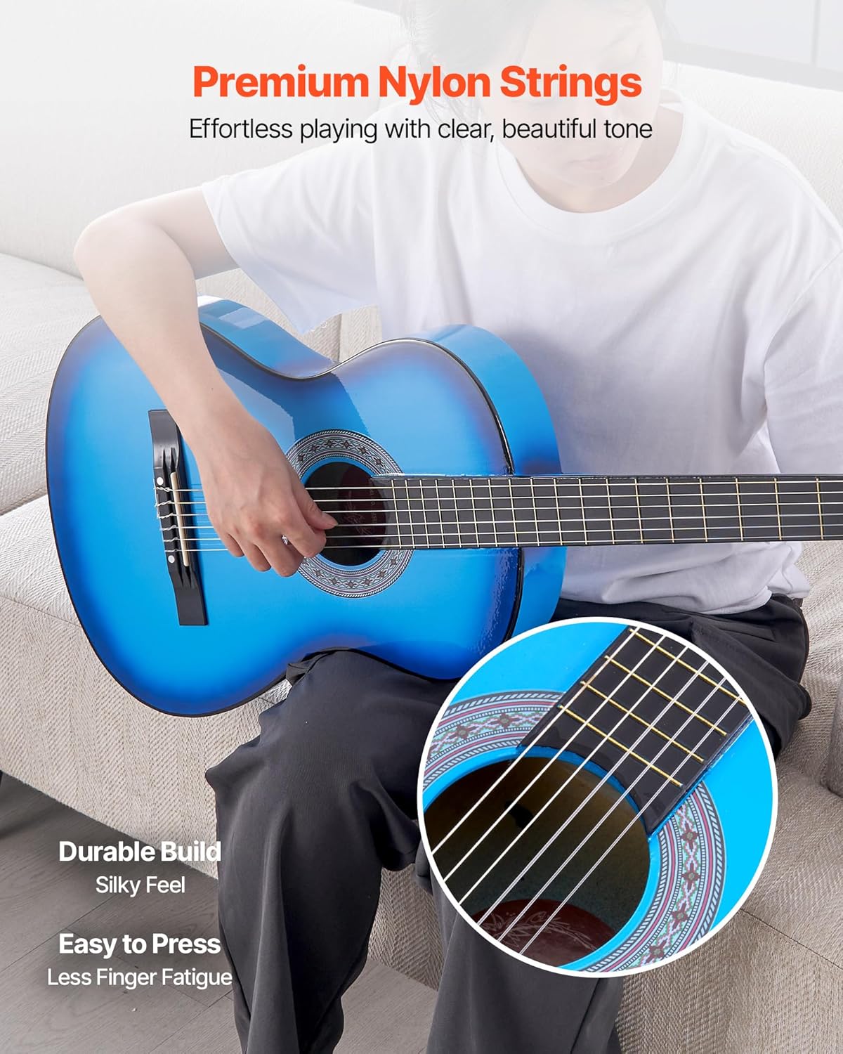 VEVOR Acoustic Guitar, Classical Guitar Starter Kit for Beginners, with Nylon Strings, Basswood Guitar, for Kids Adults Girls Boys Students