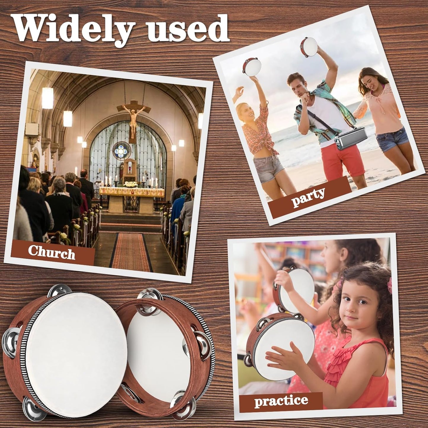 Wooden Hand Held Percussion Tambourine with Storage Bag - 6 Inches, Ideal for Church, Wedding, Party, Dance, Photo Shoot