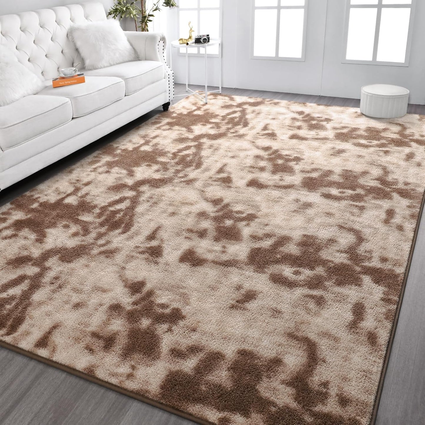 Kimicole 5x8 Washable Area Rugs for Bedroom Living Room, Low Pile Ulta-Thin Solid Color Rug, Non-Slip Soft Fluffy Carpet for Nursery Kids Room Dorm Room Home Decor (Brown)