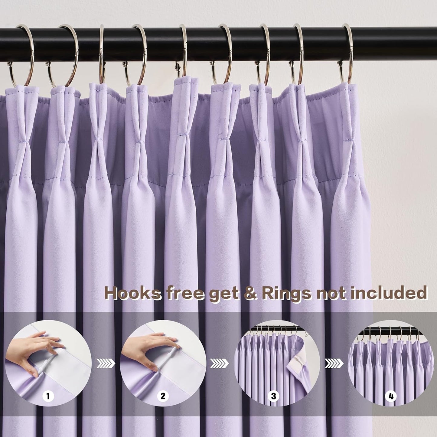 KEQIAOSUOCAI Pinch Pleated Curtains 108 Inches Long, Energy Saving Window Treatment Privacy Drapery for Living Room, Vertical Track System Elegant Hook Panels(Lavender, 2 Pieces, W40 x L108)