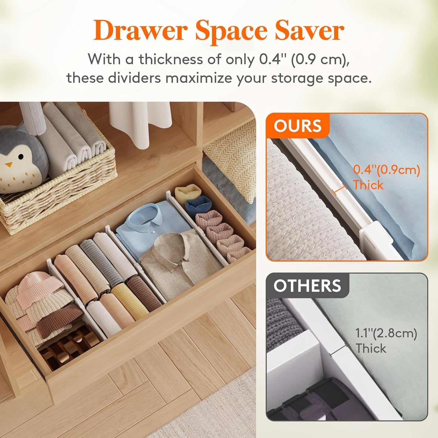 Lifewit 9 Pack Drawer Dividers 4" High, 10.5-16.5" Dresser Drawer Divider, Adjustable Drawer Organizers for Clothes, Plastic Drawers Separators for Dresser, Bedroom, Bathroom, Kitchen, Office