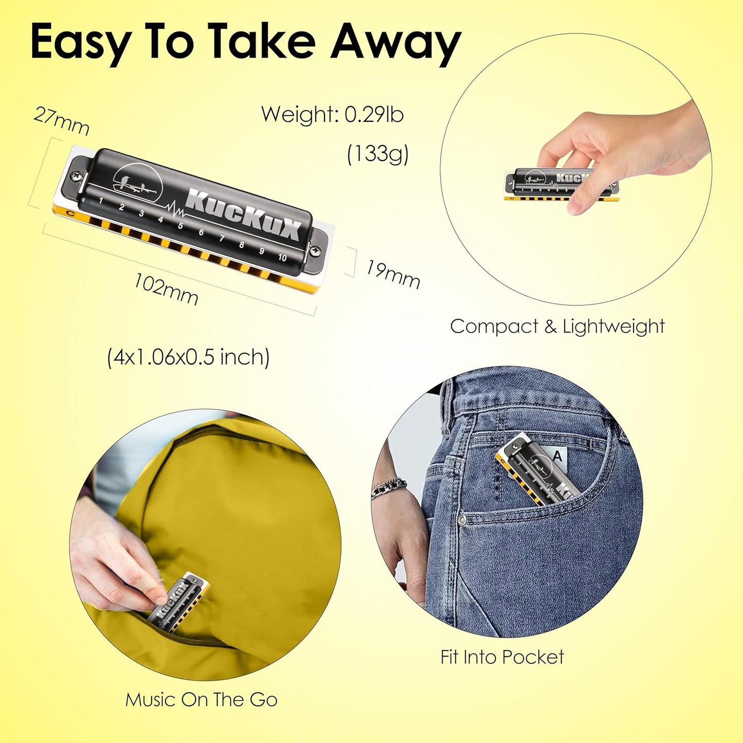 Diatonic Harmonica of B Key,Blues Mouth Organ 10 Holes 20 Tones, Reed of Phosphor Bronze, ABS Combo, Easy-Clean Cover,10 Holes Blues Harp for Adult, Beginner