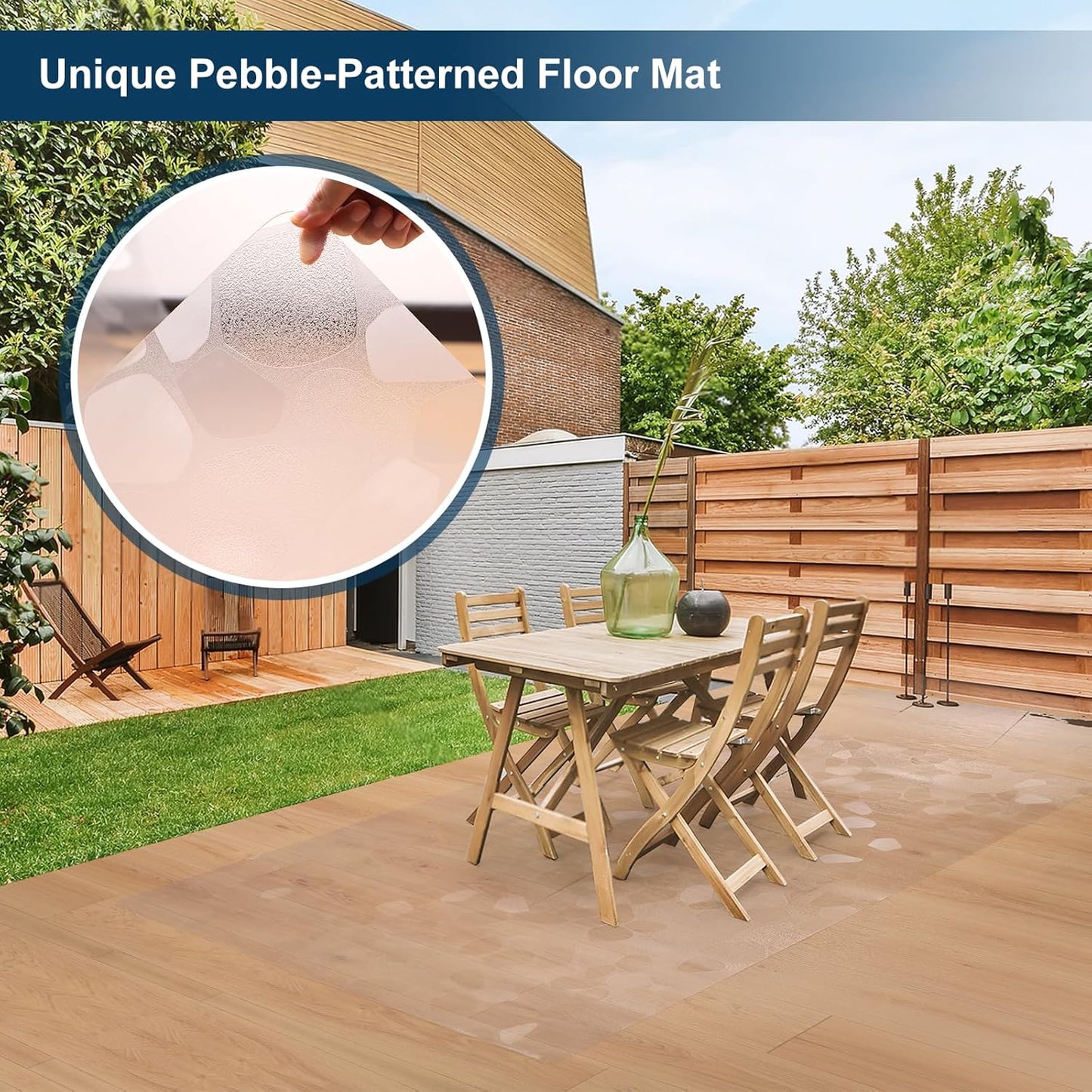 Clear Area Mat for Hard Floors, 3'X5' No Slip Vinyl Chair Rug for Under Dining Table, Pebble Patterned Waterproof Rug Protector Floor Mat for High Traffic Areas, Pet Litter Mat