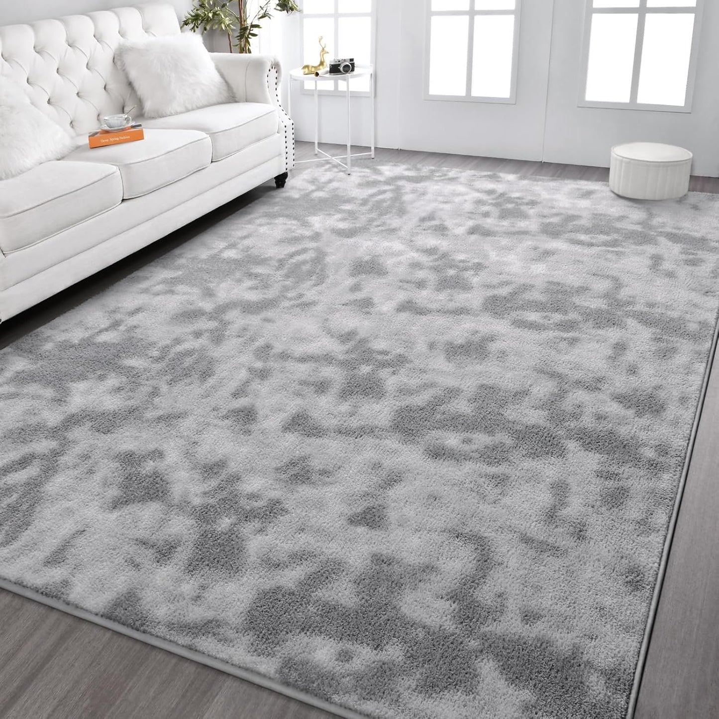 Kimicole 6x9 Washable Area Rugs for Living Room Bedroom, Large Low Pile Ulta-Thin Solid Color Rug, Non-Slip Soft Fluffy Carpet for Nursery Kids Room Dorm Room Home Decor (Light Grey)