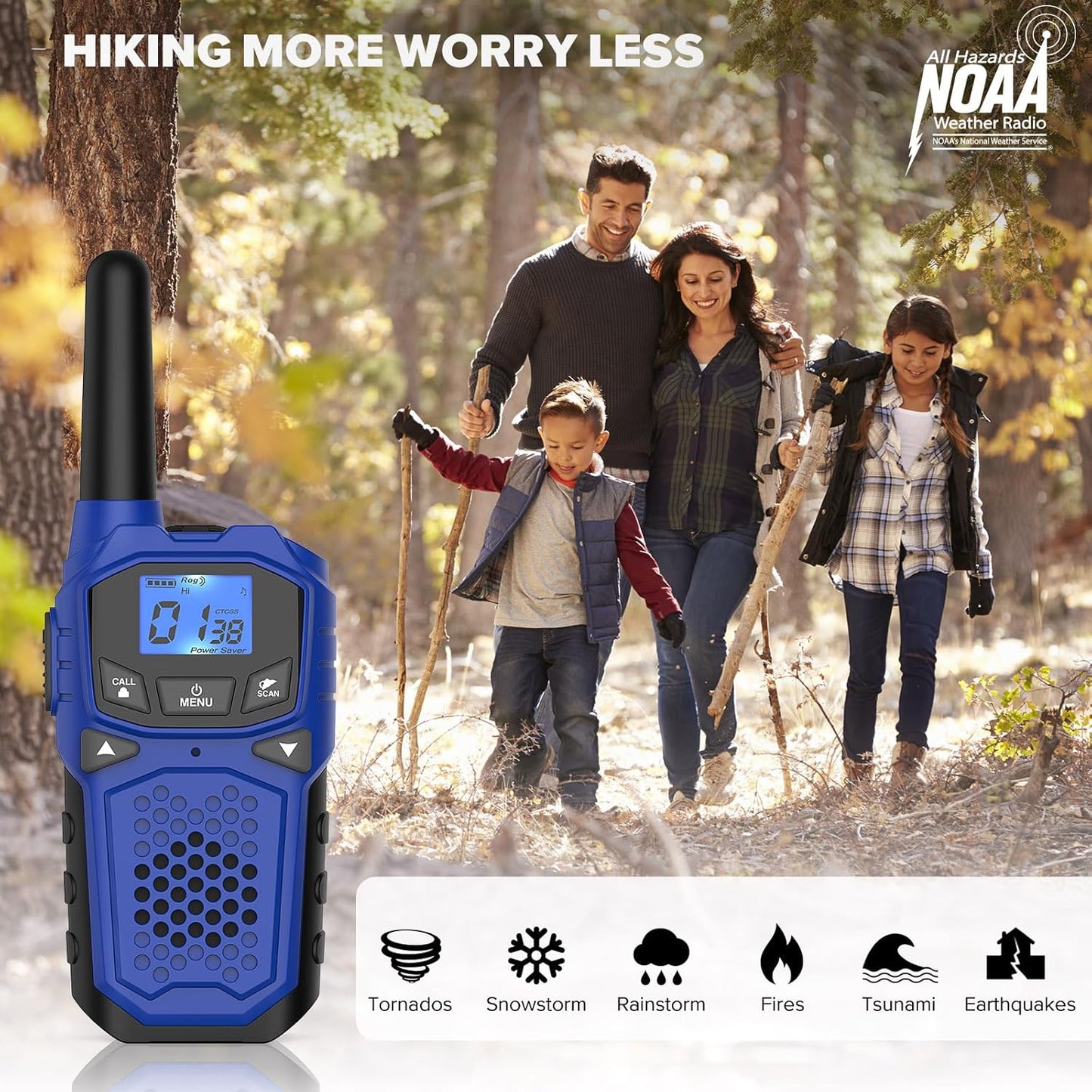 Walkie Talkies for Adults- WokTok Long Range 2 Way Radio, 3000MAH Rechargeable AA Batteries for Held Hiking Accessories Camping Gear Xmas Birthday, 2-in-1 Charging Cable,NOAA Weather Alert,4 Radios