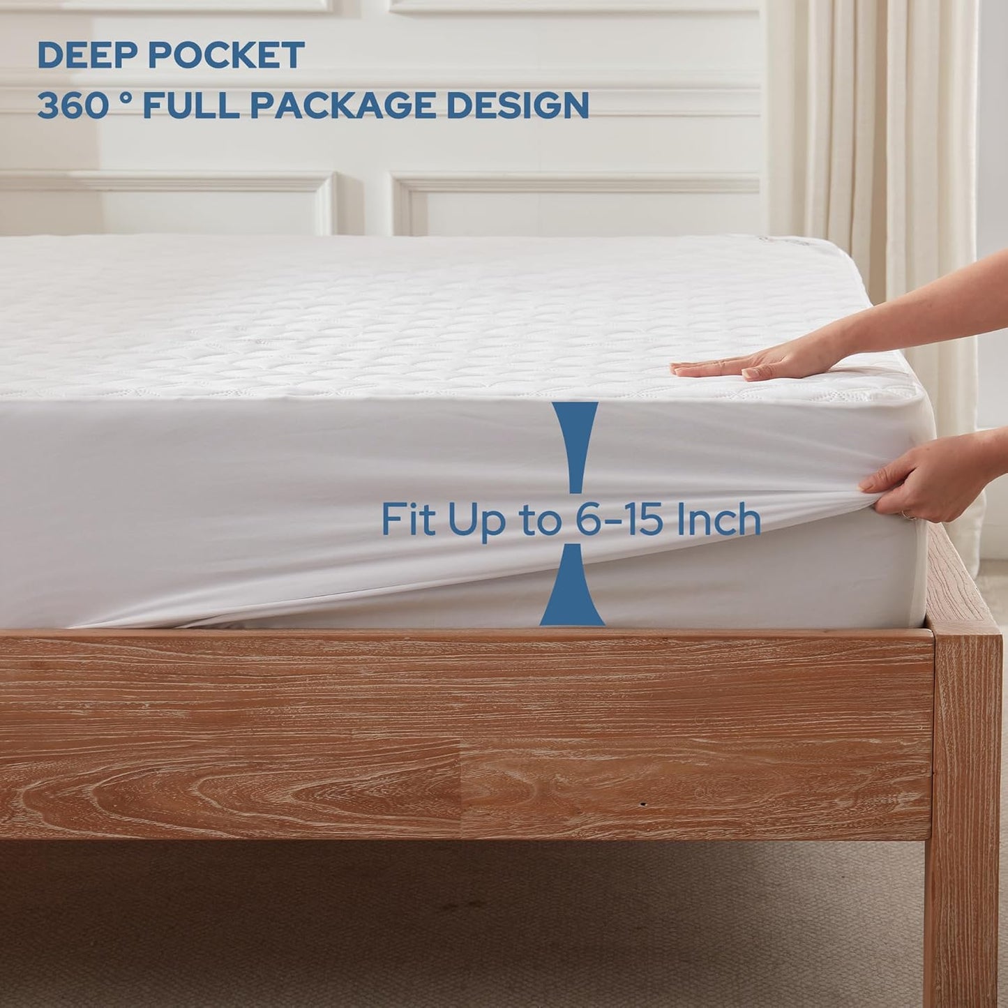 BEDLORE 2 Pack Waterproof Mattress Protector, Full Size Mattress Pad with Deep Pocket Fitted Up to 6-15 inches, Soft Noiseless Single Bed Mattress Cover for Bedroom, Dorm Room (White)