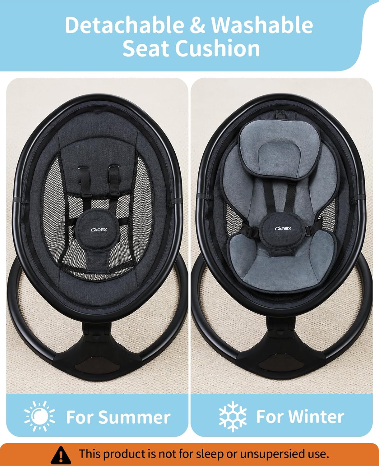 LAREX Baby Swing to Toddler Electric Infant Swing Portable for Newborn Boy Girl, 5 Sway Speeds with Remote Control, 12 Preset Melodies and Bluetooth, 0-6 Months Max 20 Lbs (2024 Model-Black)