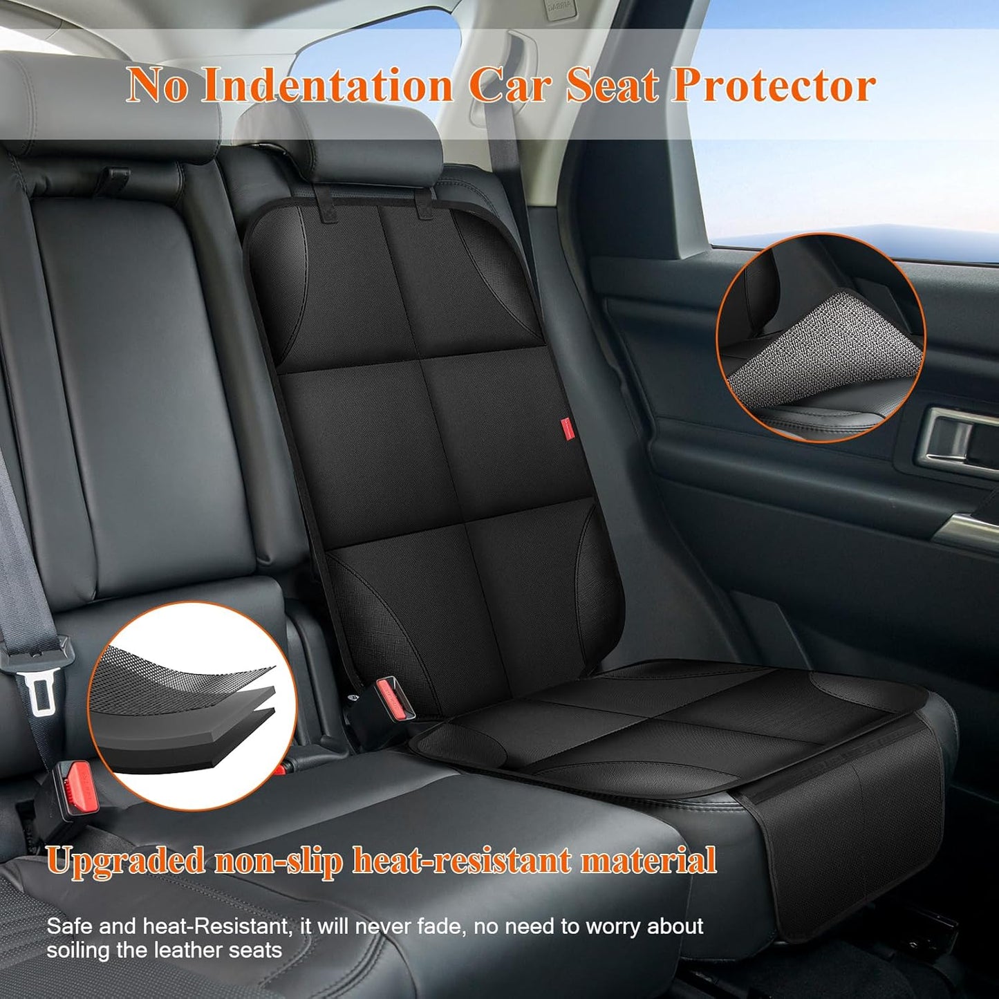 Car Seat Protector, Carseat Seat Protectors with Thick Padding and Upgraded Non-Slip Backing, Waterproof Seat Protector Under Baby Car Seat, 600D Fabric Car Seat Covers with Storage Pockets for Baby